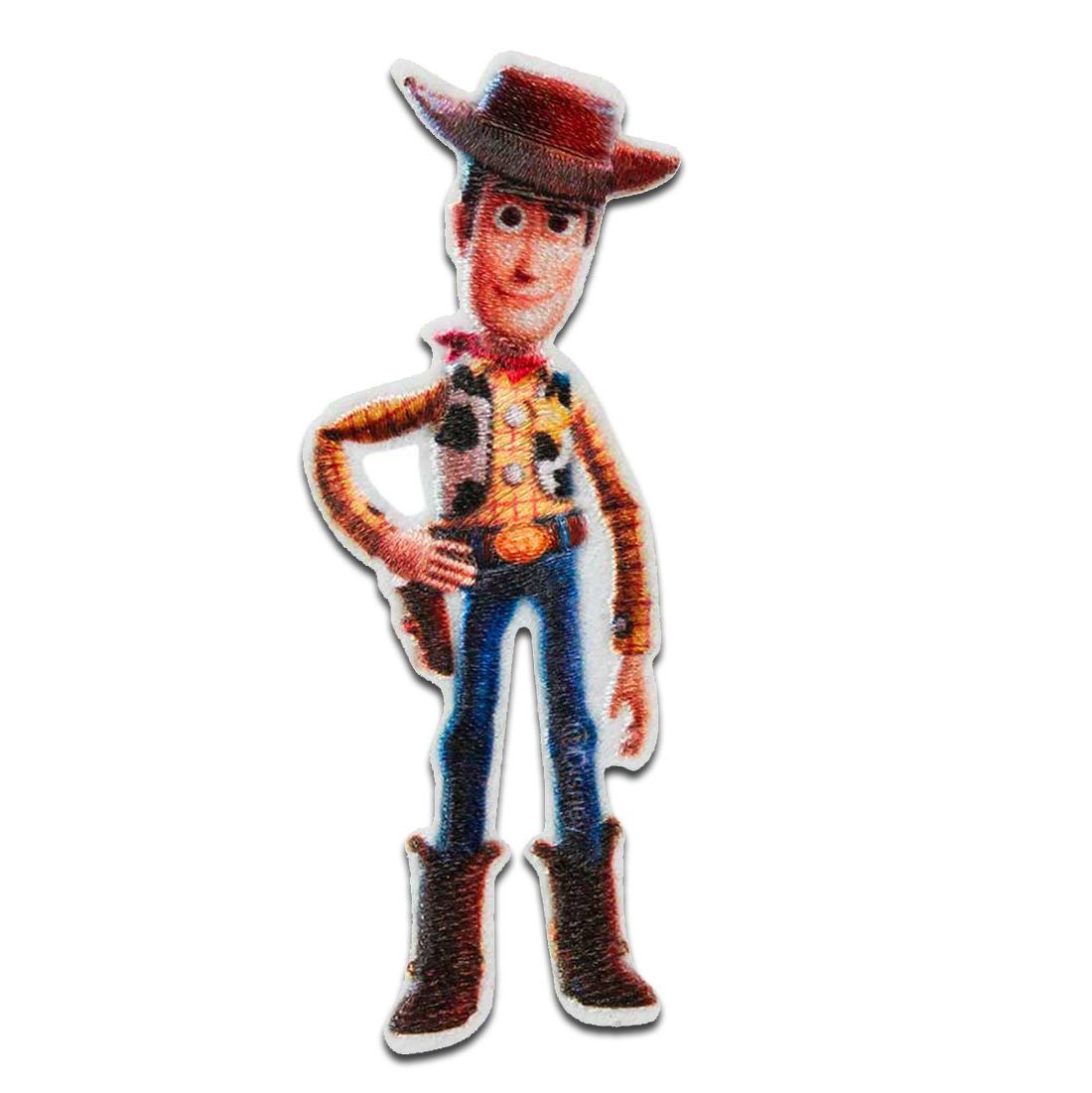 Disney Aufnäher Bügelbild, Aufbügler, Applikationen, Patches, Flicken, zum aufbügeln, Polyester, Toy Story Woody Cowboy - Größe: 7,6 x 2,7 cm