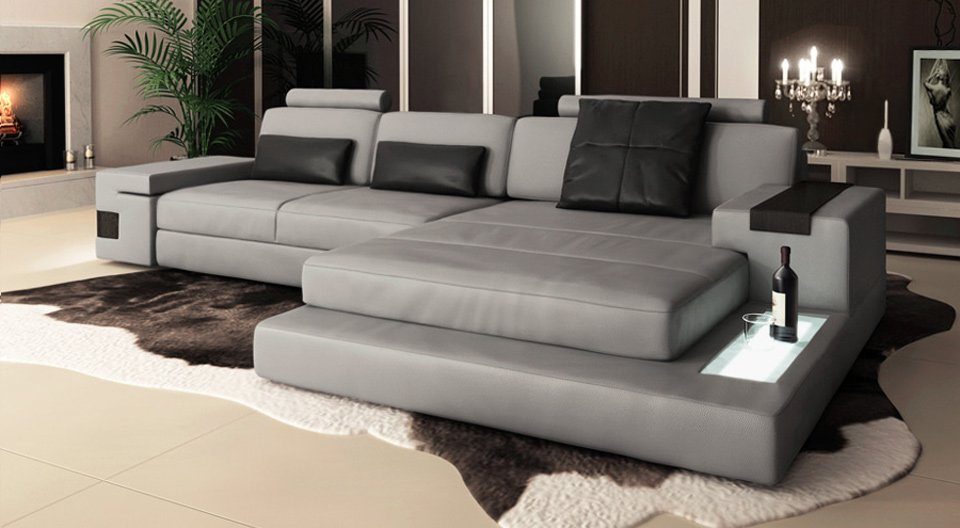 BULLHOFF Wohnlandschaft Wohnlandschaft Leder XXL Designsofa Eckcouch U-Form  LED Leder Sofa Couch XL Ecksofa grau schwarz »HAMBURG III« von BULLHOFF,  made in Europe, das "ORIGINAL"