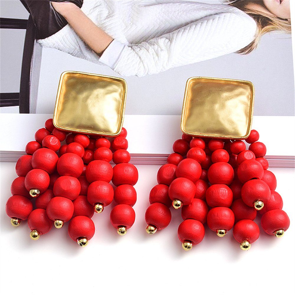 Dekorative Paar Ohrhänger Perlen Ohrhänger Tropfen Hänger Ohrringe hängend,für Mädchen und Damen Rot