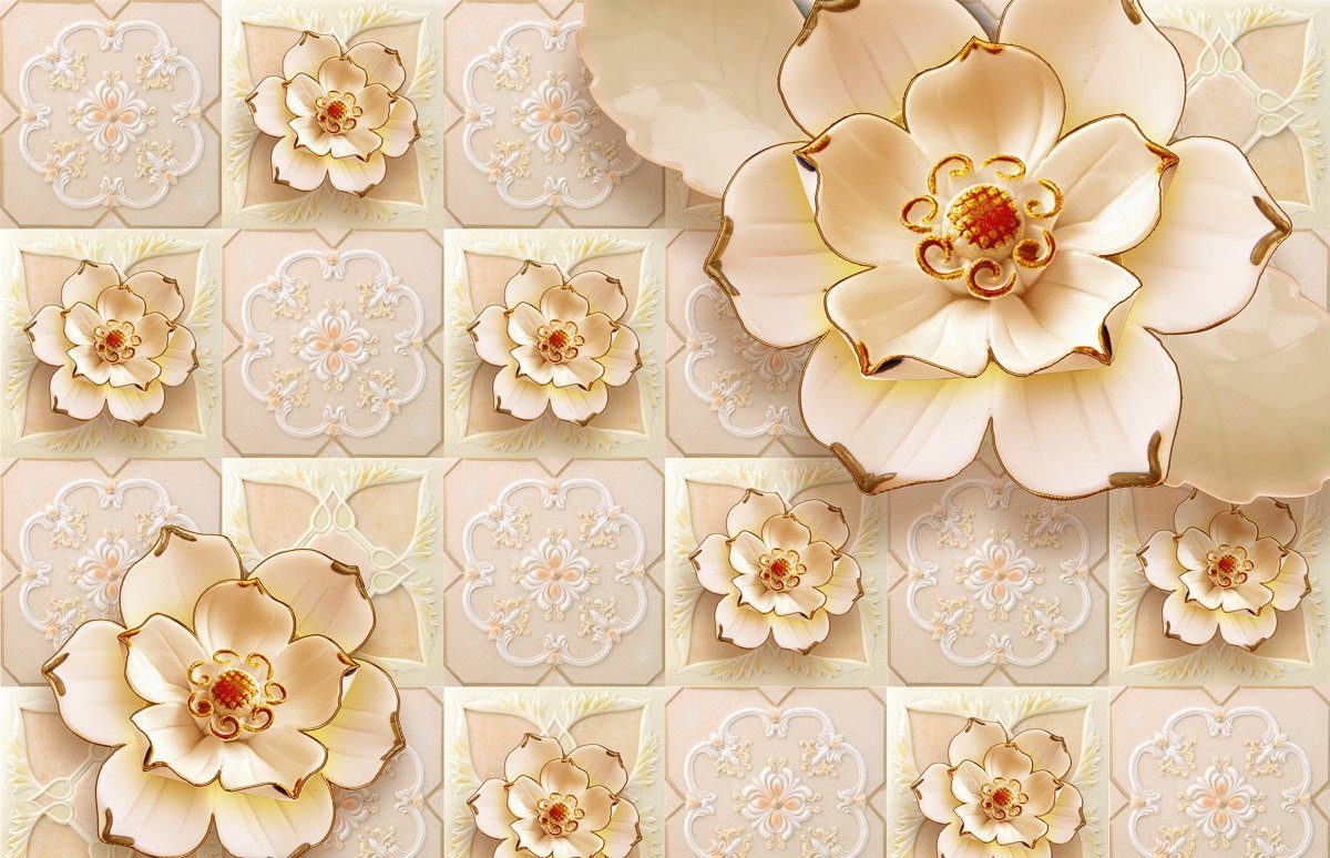 Papermoon mit Blumen Fototapete Muster
