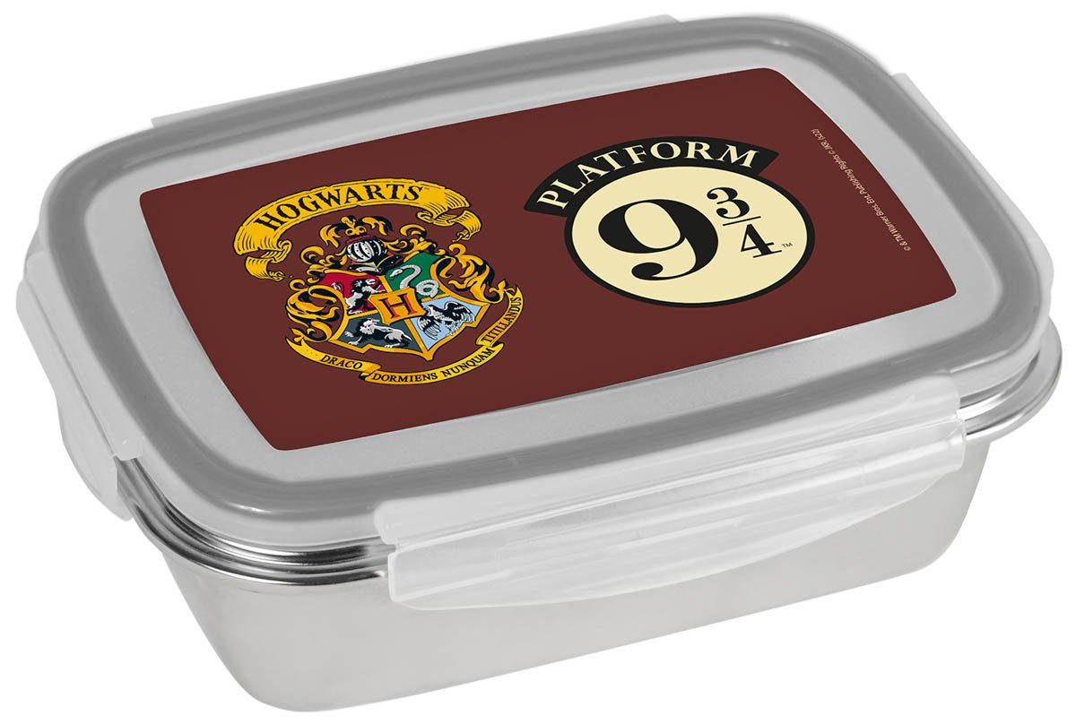 Geda Labels GmbH Lunchbox Harry Potter 9 3/4 und Wappen, Edelstahl, (1-tlg), Bordeaux, 850 ml, spülmaschinengeeignet (Nur Behälter, ohne Deckel)