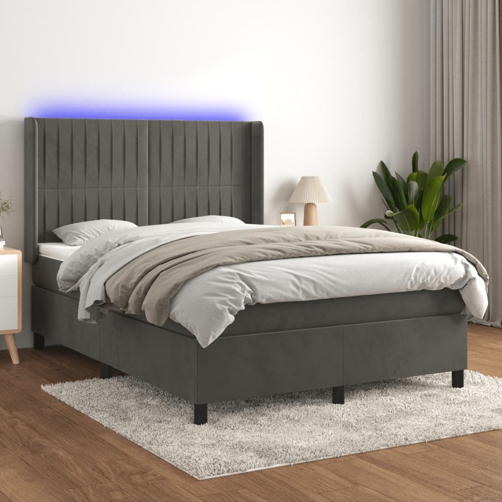 vidaXL Boxspringbett Boxspringbett mit Matratze LED Dunkelgrau 140x200 cm S günstig online kaufen