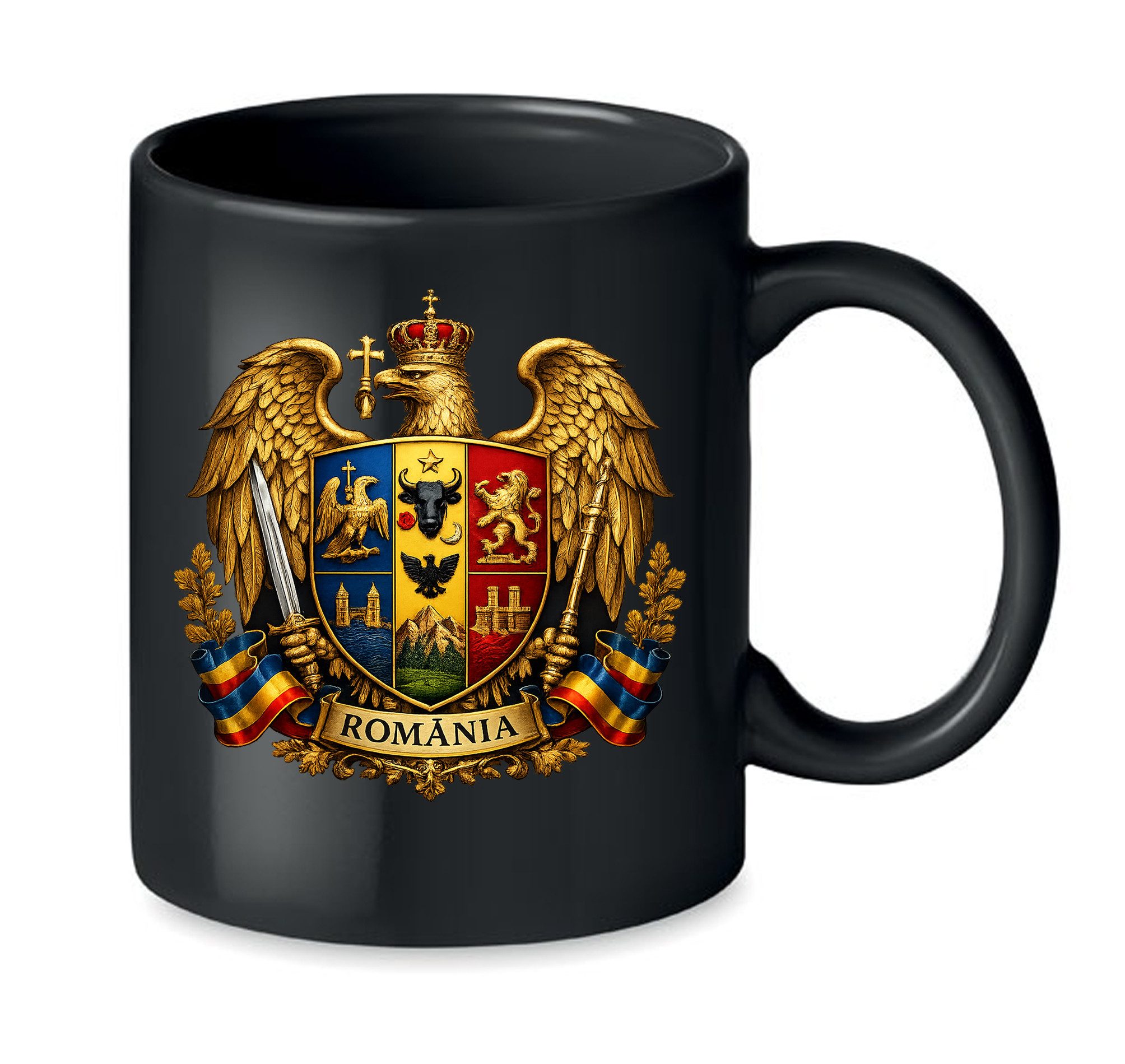 Blondie & Brownie Tasse Rumänien Kaiseradler Wappen Print Keramikbecher Souvenir, 1-tlg., Keramik, Rumänien Tasse Kaiseradler Wappenmotiv Keramik