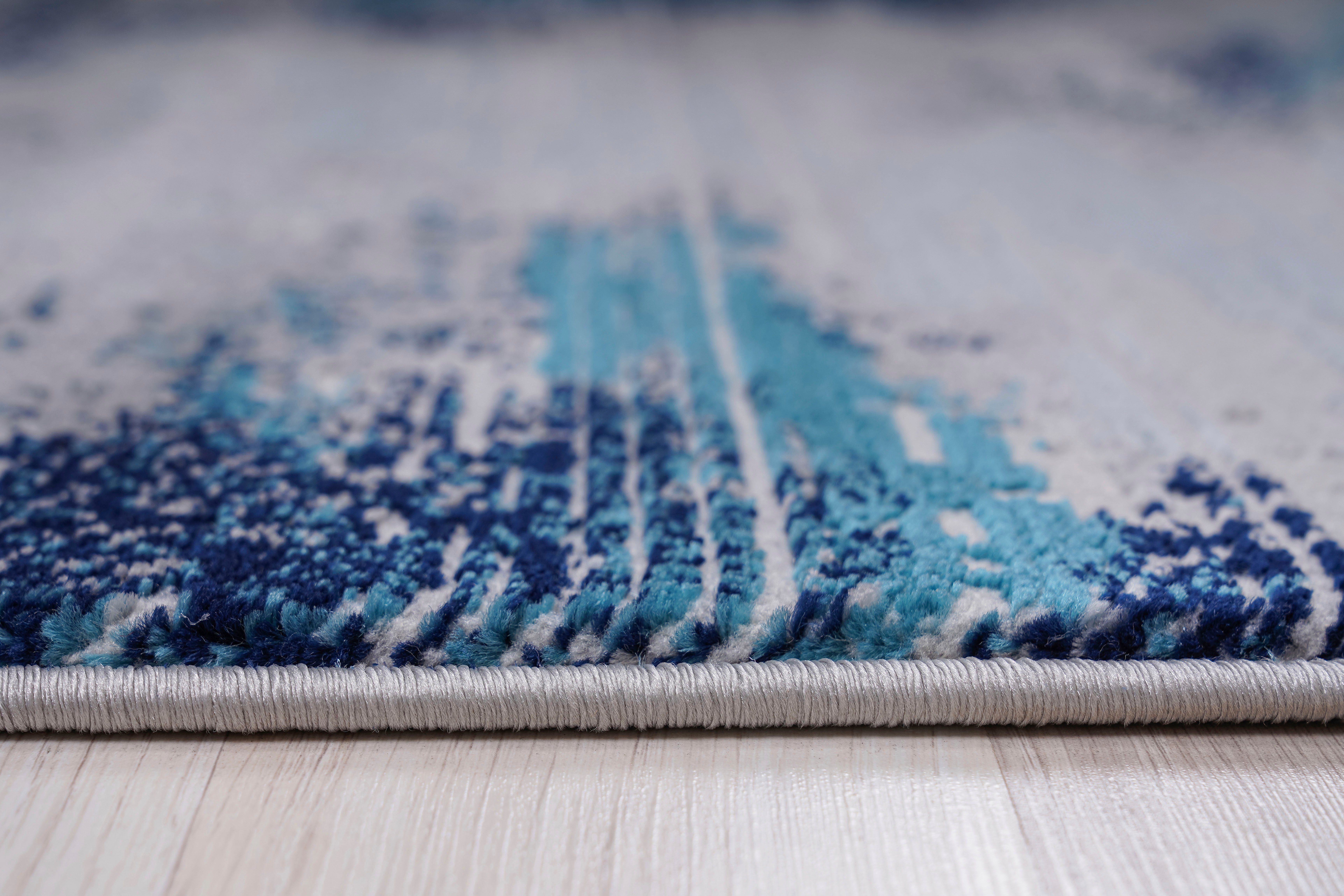 Leonique, Höhe: abstraktes rechteckig, Oleas, 24 Teppich weiche blau mm, Haptik, Design, Vintage-Look, pflegeleicht