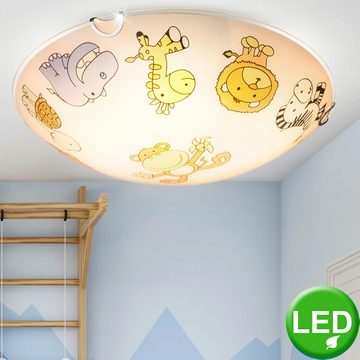 etc-shop Dekolicht, RGB LED Kinder Decken Leuchte Spiel Zimmer Tier Motiv Glas Lampe