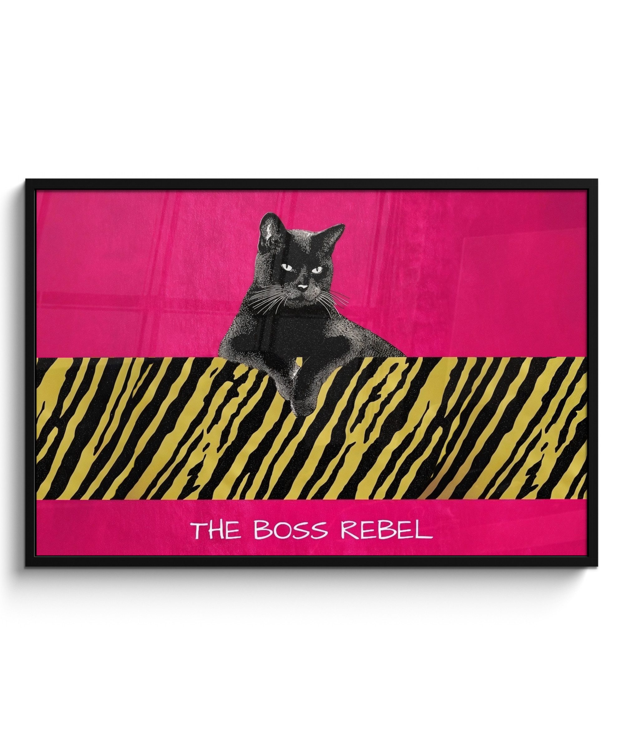 MuchoWow Poster Katze - Boss - Rosa - Tigerdruck, (1 St), Bilderrahmen, Dekoration für die Wand Wohnzimmer, 120x80 cm
