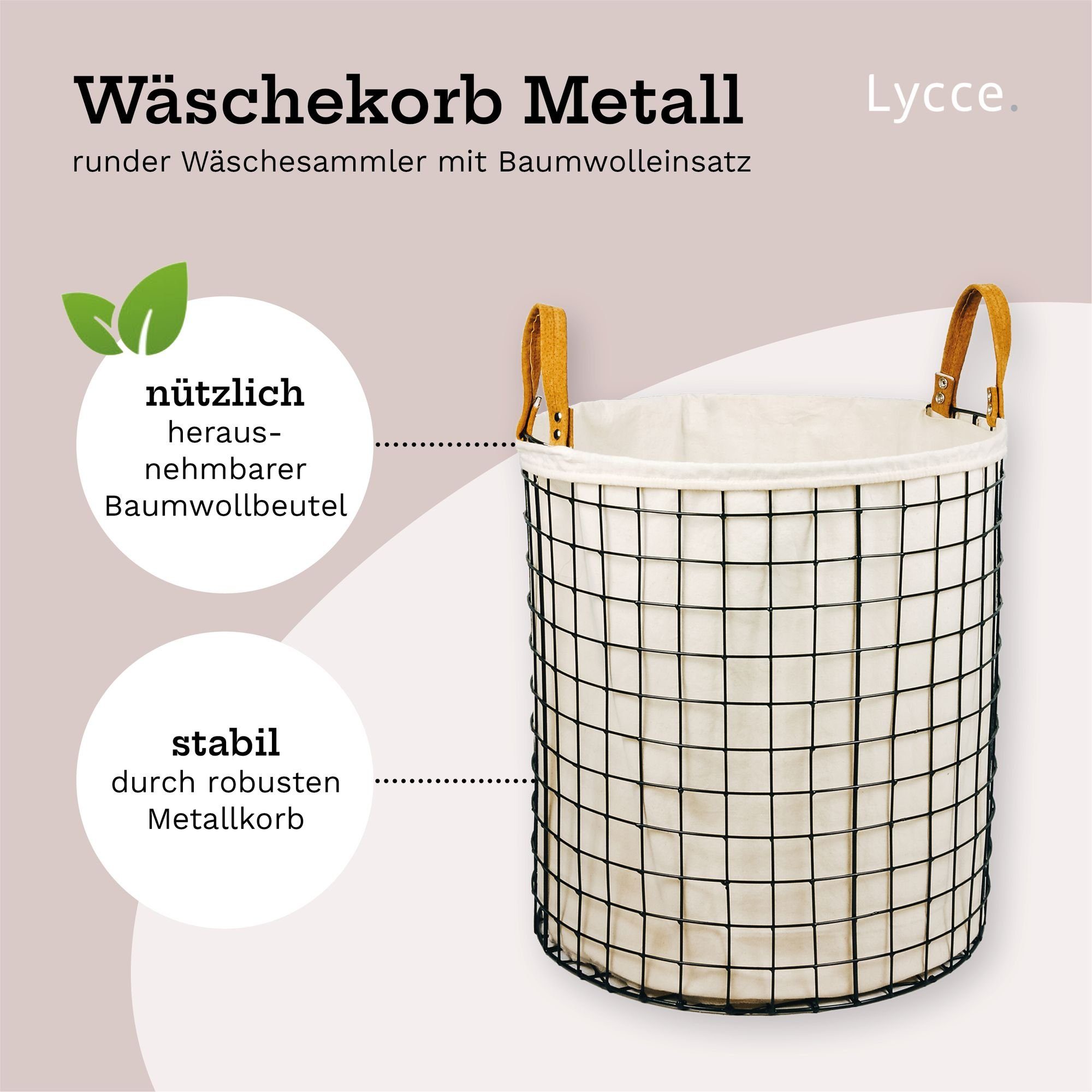 animal-design Wäschebox, Wäschekorb aus Metall geflochten, Nischenkorb Dekokorb 75L rund
