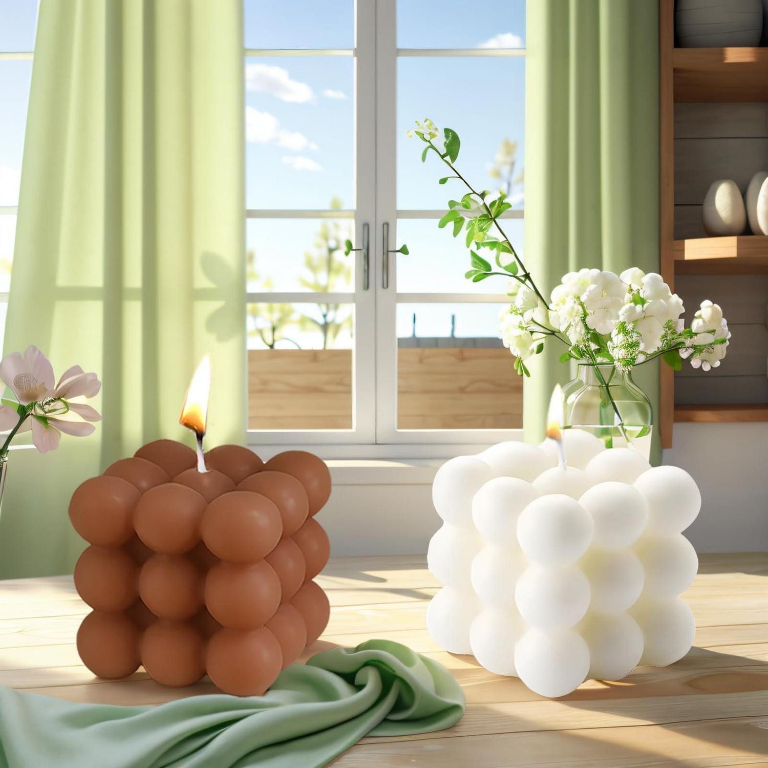 LuxusKollektion Duftkerze Bubble Kerze 2er Set Weiß/Braun Sojawachs