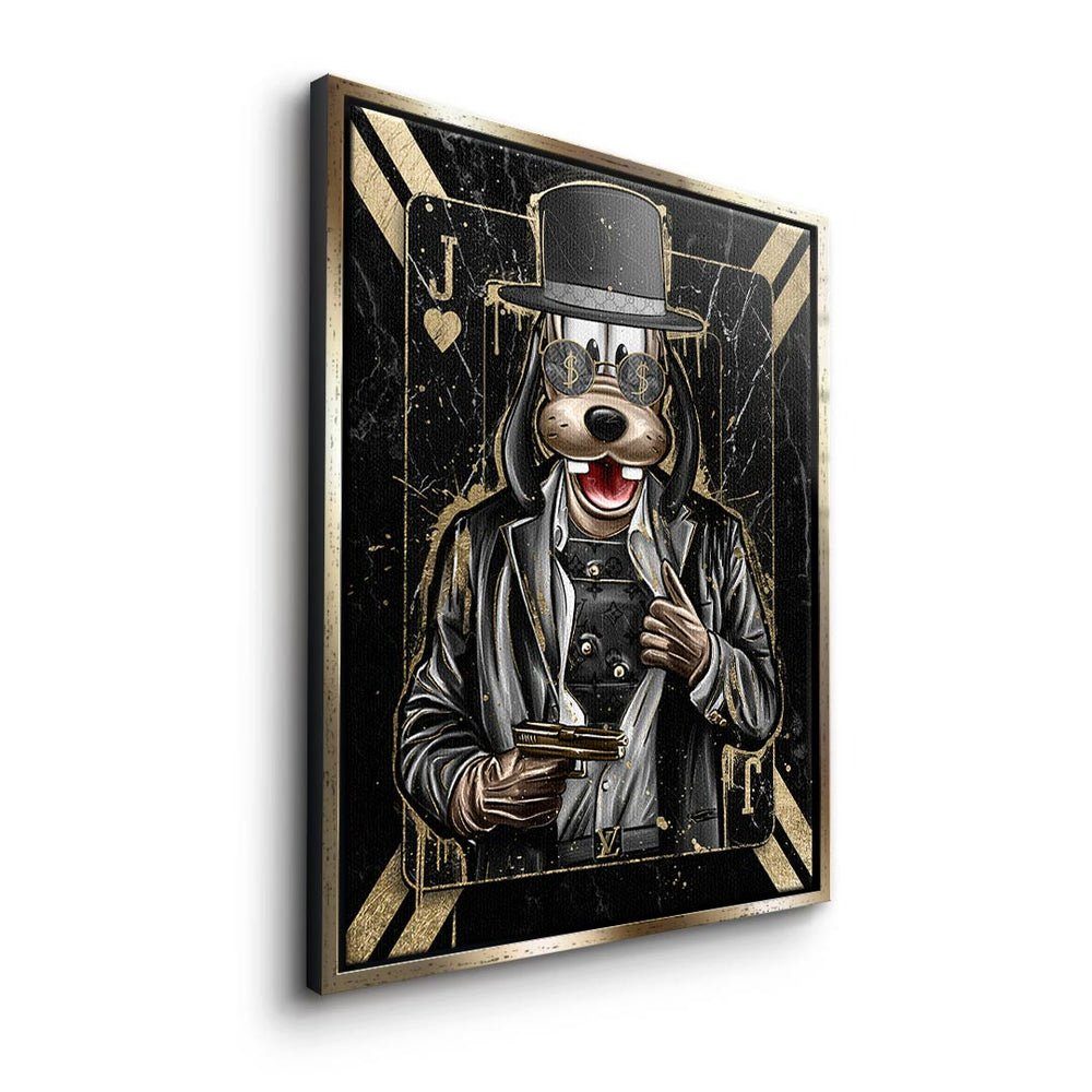 Premium Art Leinwandbild goldener - - - King Hustle - Pop Rahmen Comic Gangster Leinwandbild, DOTCOMCANVAS®