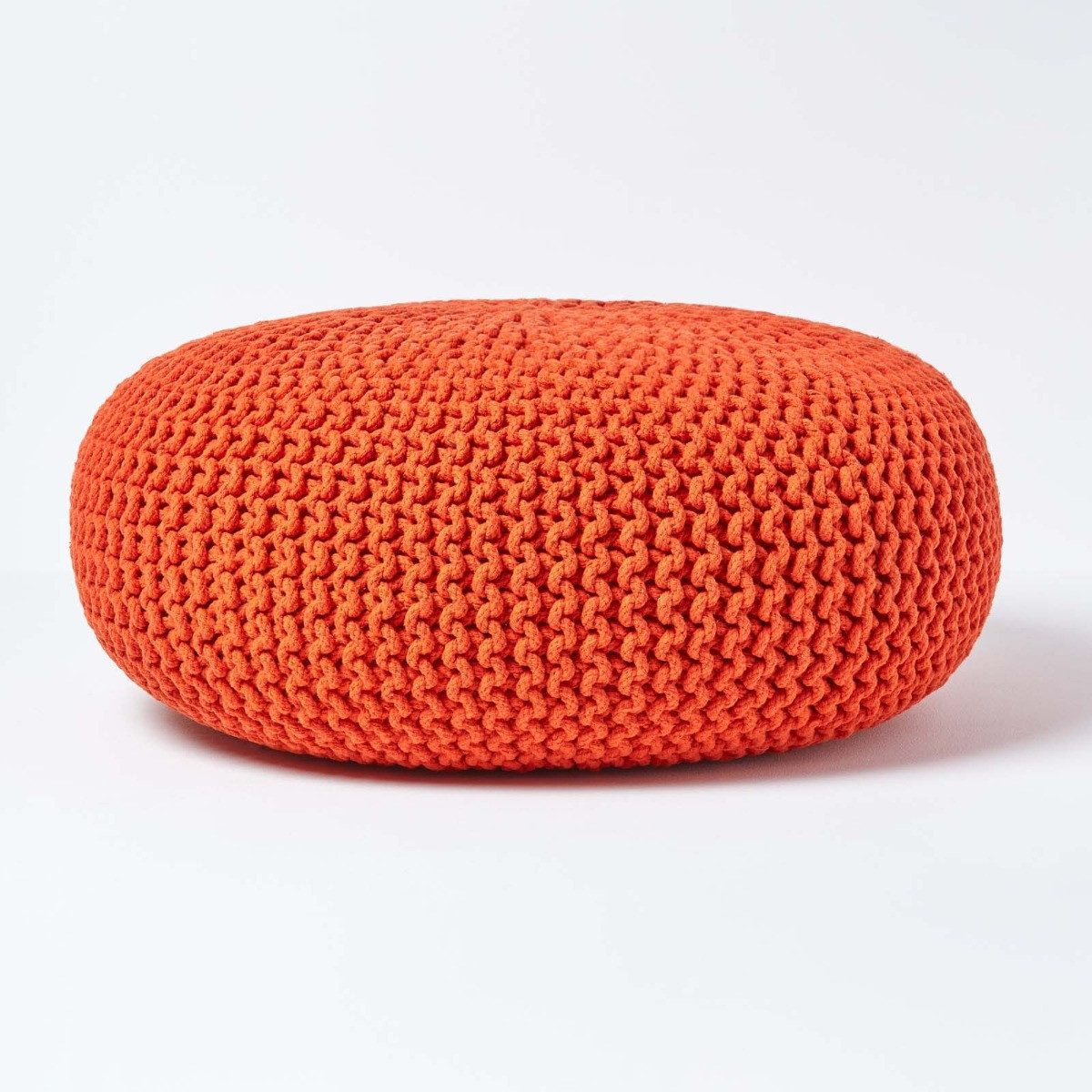 Homescapes Pouf Großer Strickpouf 100% Baumwolle, orange