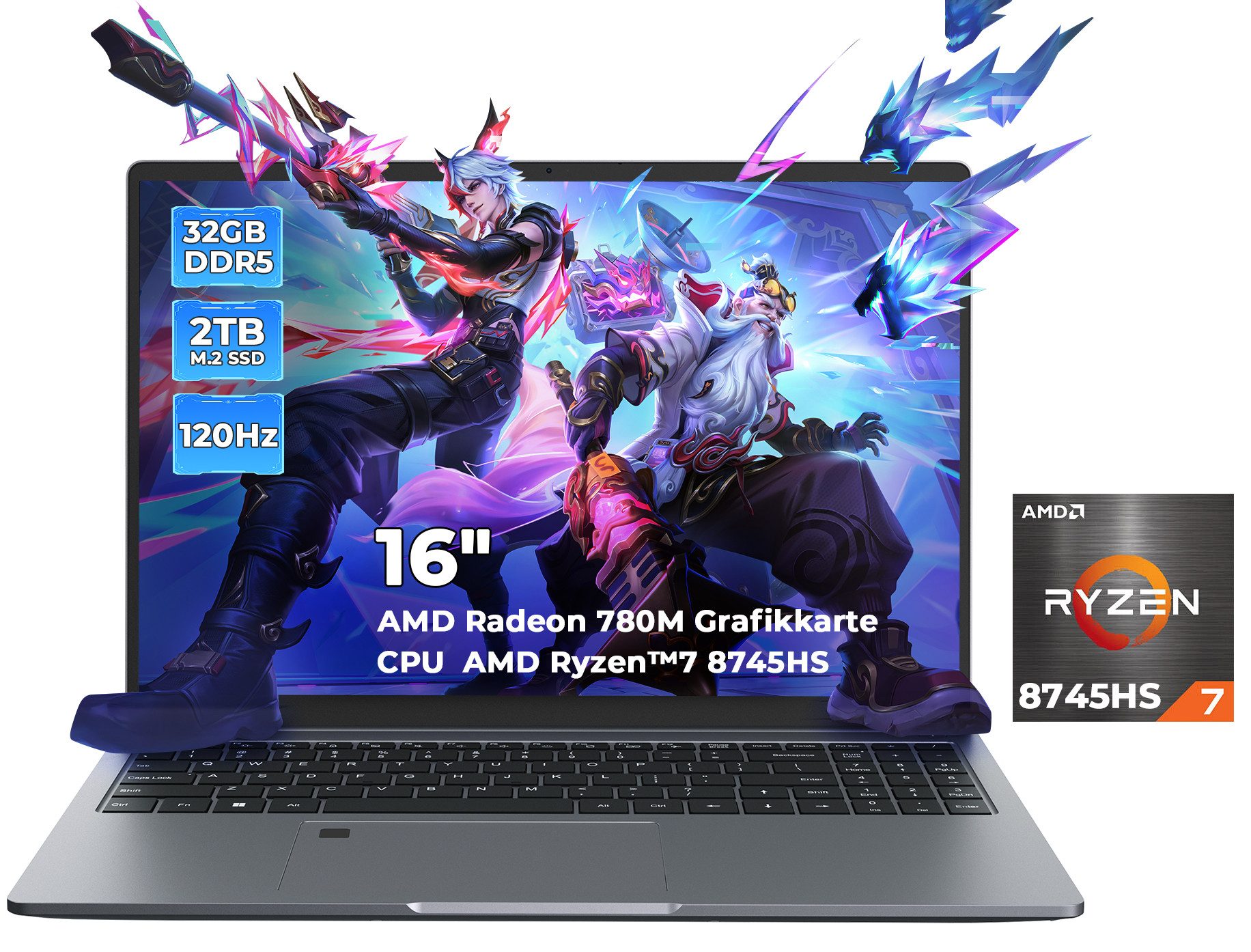 Ninkear 16" Laptop,AMD Ryzen 7 8745HS(bis zu 4.9GHz), Win11-QWERTY Tastatur Gaming-Notebook (40,5 cm/16 Zoll, AMD AMD Ryzen 7 8745HS, Radeon 780M Graphics, 2024 GB SSD, Radeon 780M Graphics)