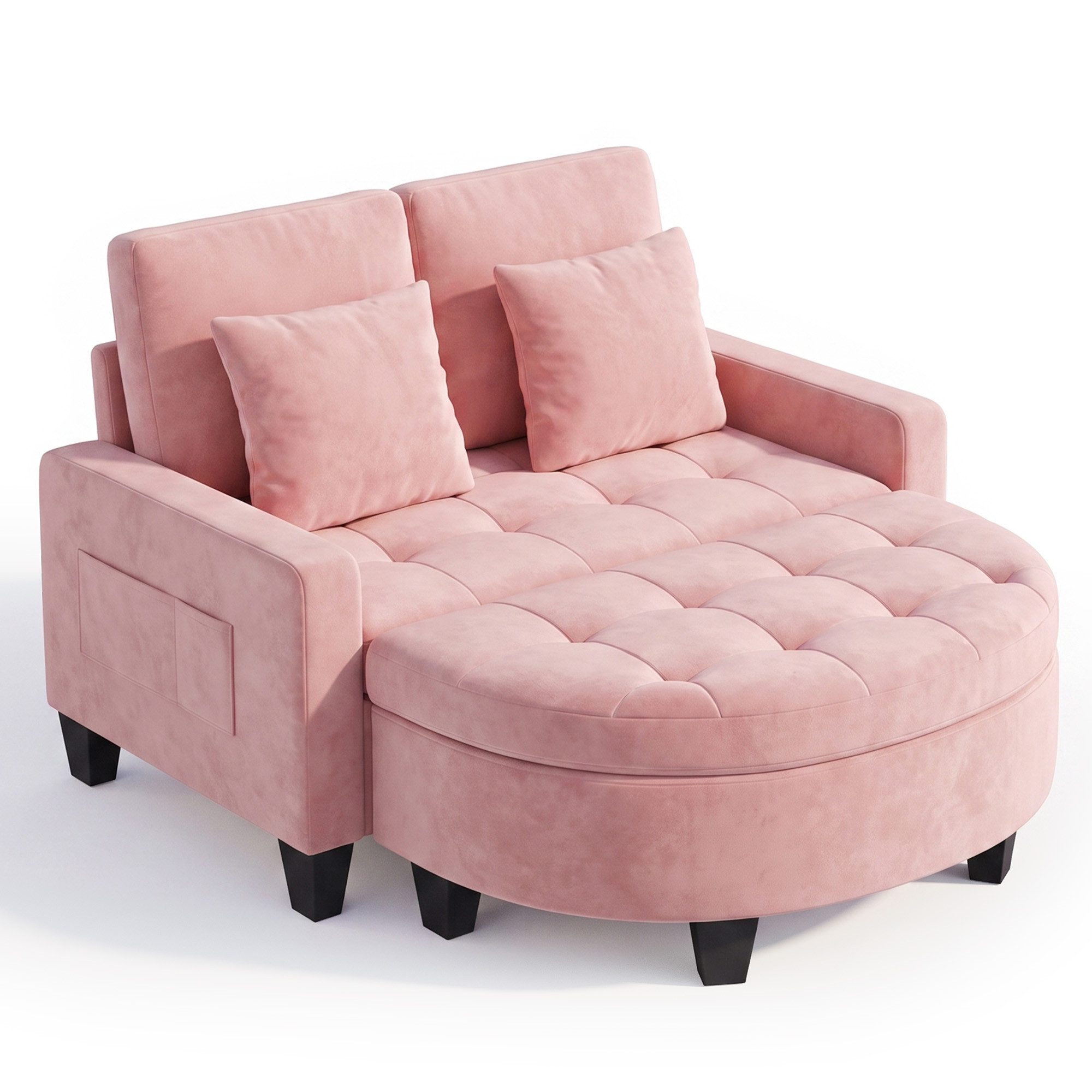 Blishom Loungesofa 2-Sitzer Polstersofa mit Stauraum-Hocker und Seitentaschen, 2-Sitzer Sofa, Stauraum-Hocker, Seitentaschen, Zierkissen