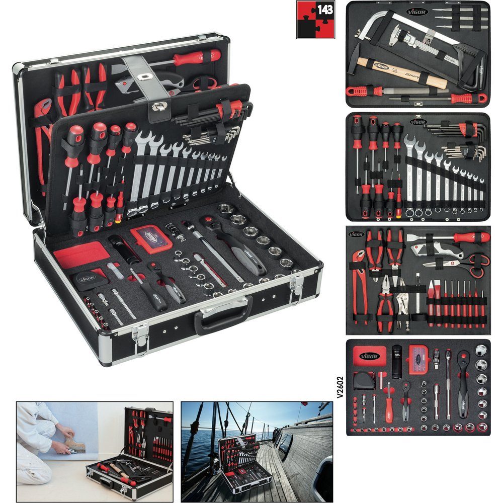 VIGOR Werkzeugkoffer Vigor V2542 Heimwerker Werkzeugkoffer bestückt