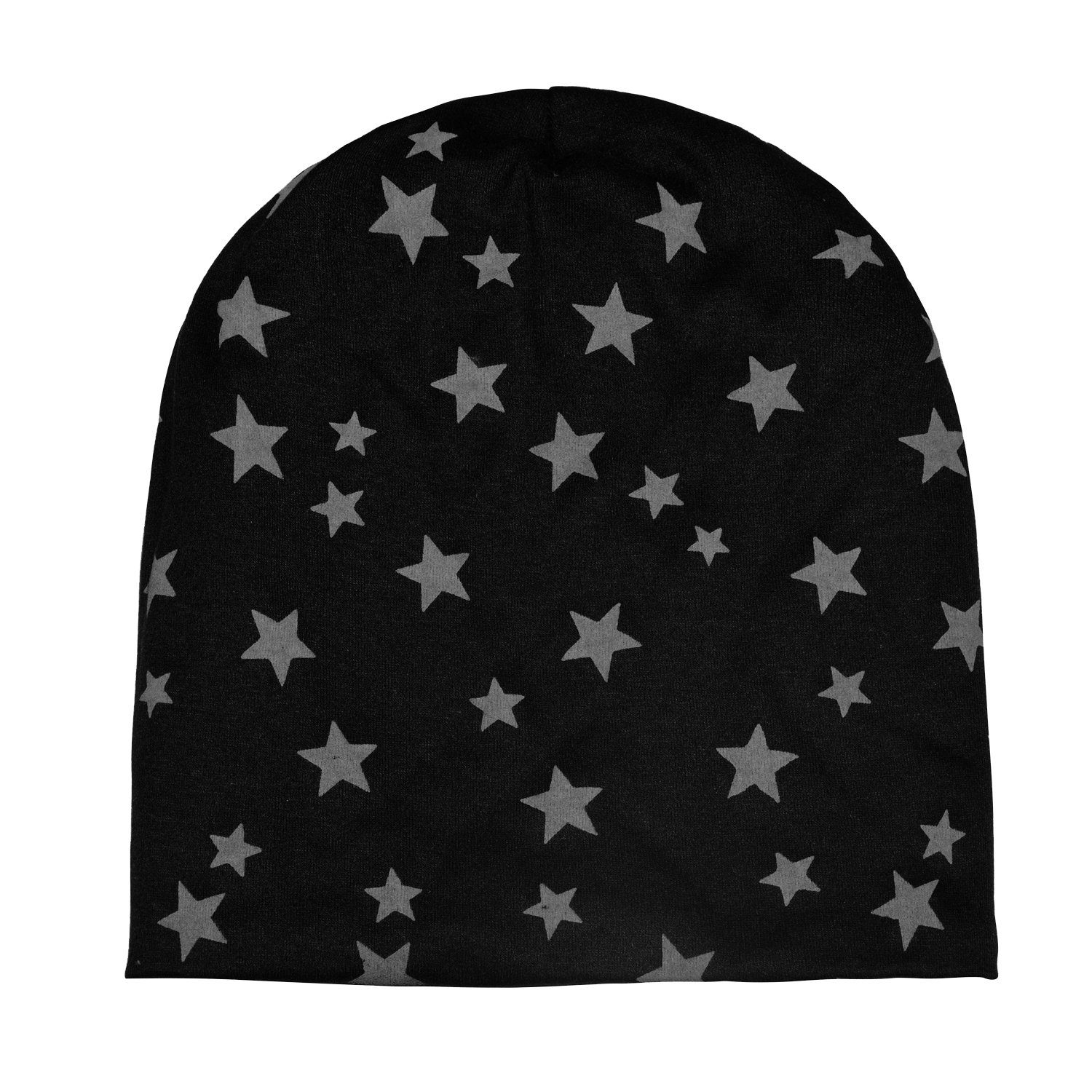 DonDon Beanie Damen Slouch mit Beanie oder Sternenprint, Teddyfleece mit Sternen (Packung, Strass- Wintermütze, Print 1-St) schwarz Pailletten-, mit