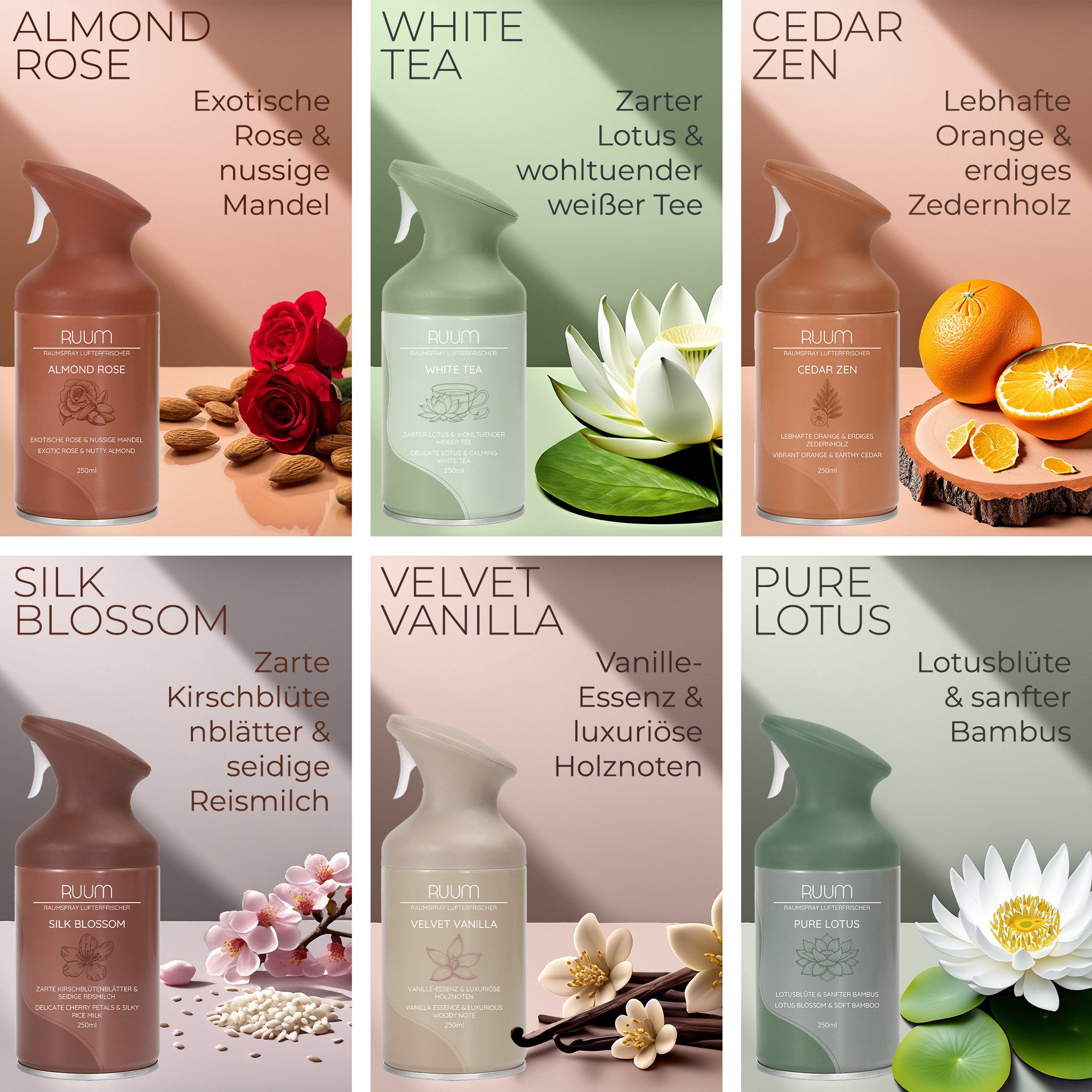 RUUM Raumduft Lufterfrischer (6-St., Raumsprays), Manuelle Anwendung – gezielte Frische auf Knopfdruck