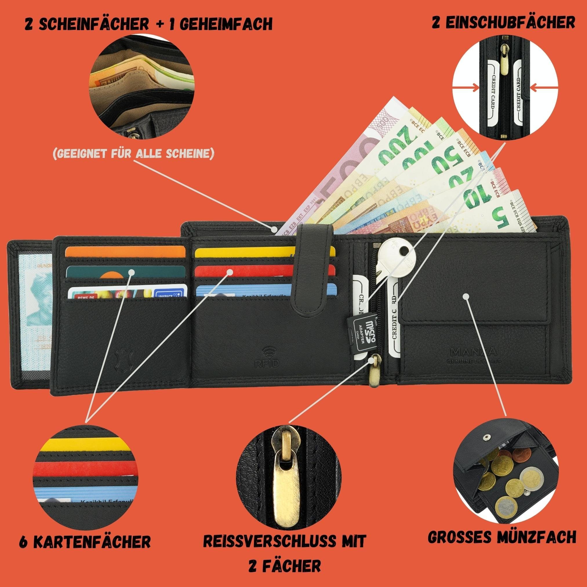 Schwarz Geschenkbox, Geldbörse und RFID Manza und Geldbörse mit Blocker RFID, Geheimfach Geschenkbox, Geheimfach Herren