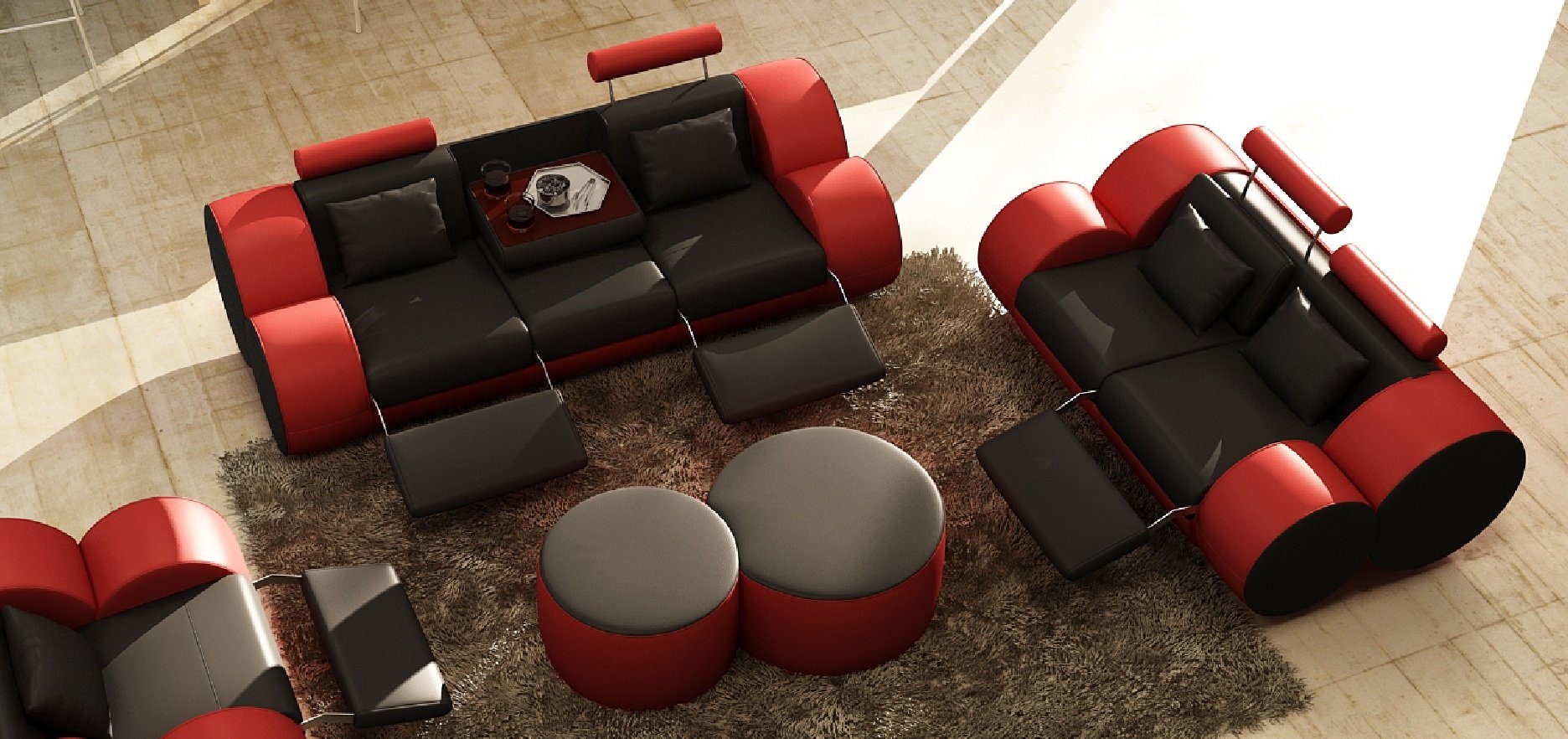 JVmoebel Sofa Sofagarnitur Design Couch 3+2 Set Polster Leder Sofa Wohnzimmer, Made in Europe