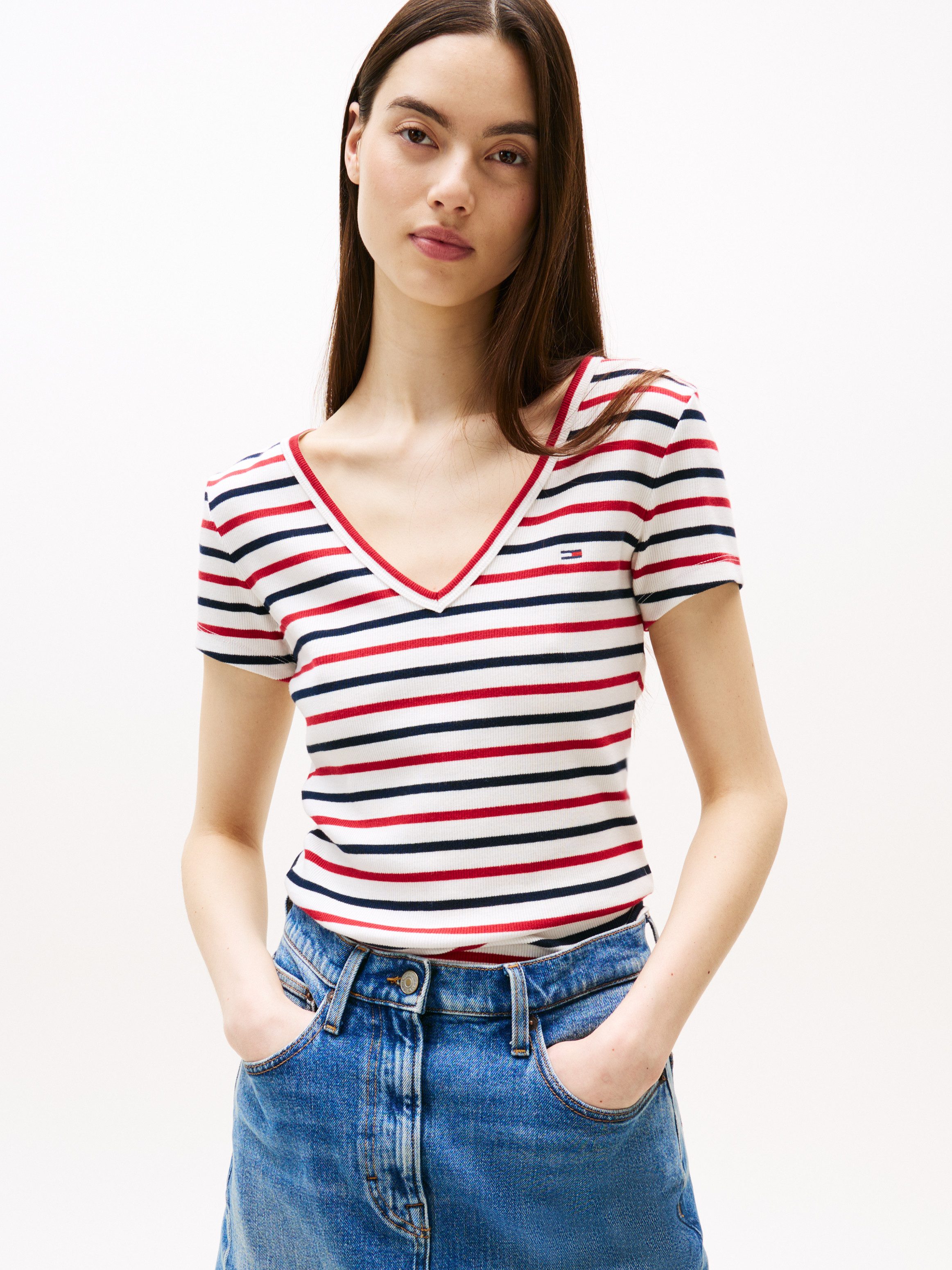 Tommy Jeans Kurzarmshirt TJW SLIM ESSENTIAL RIB V SS mit gerippter Struktur günstig online kaufen