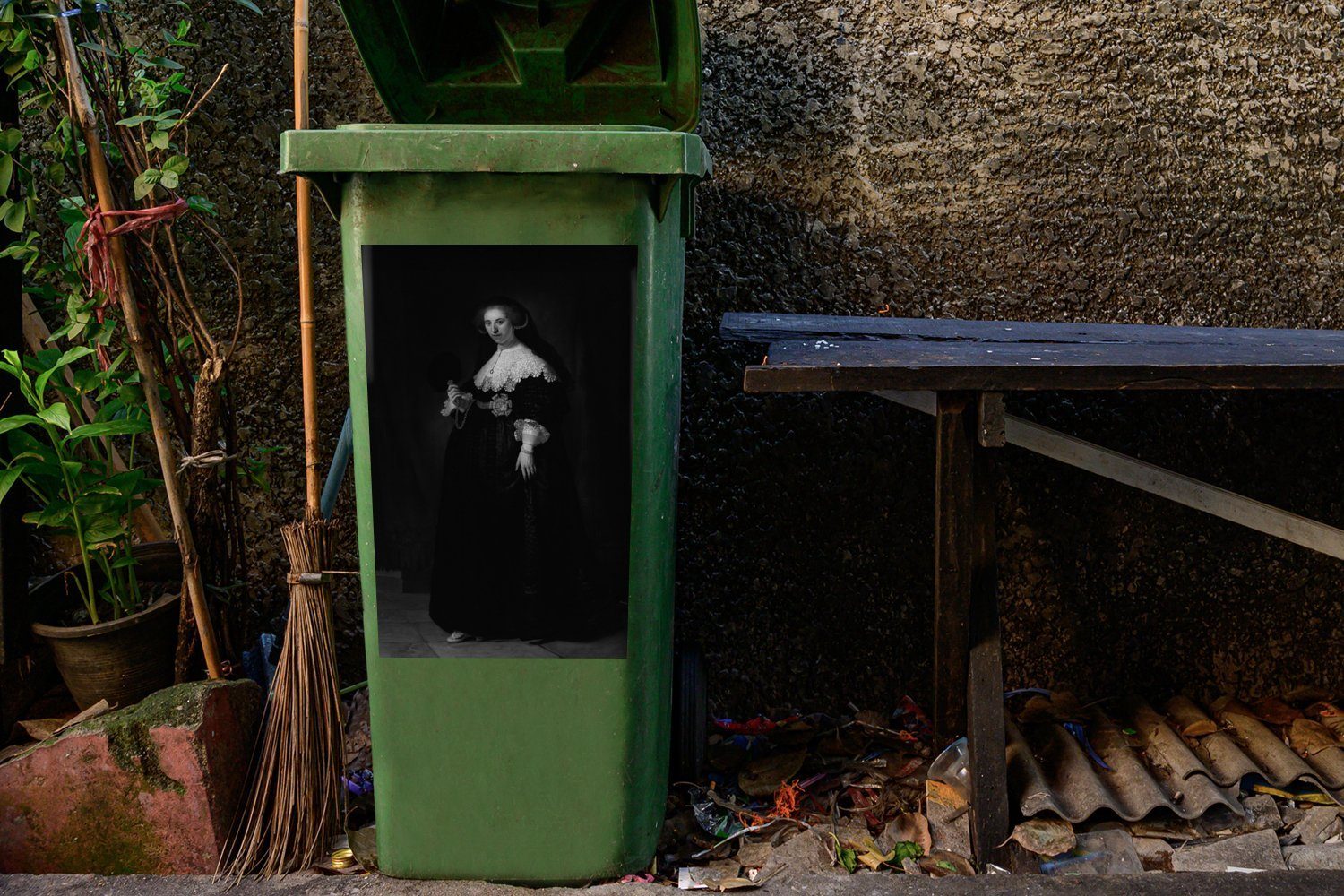 Container, Abfalbehälter Sticker, Mülleimer-aufkleber, Mülltonne, Oopjen St), - Wandsticker Rijn Porträt (1 Rembrandt van von MuchoWow Das Coppit