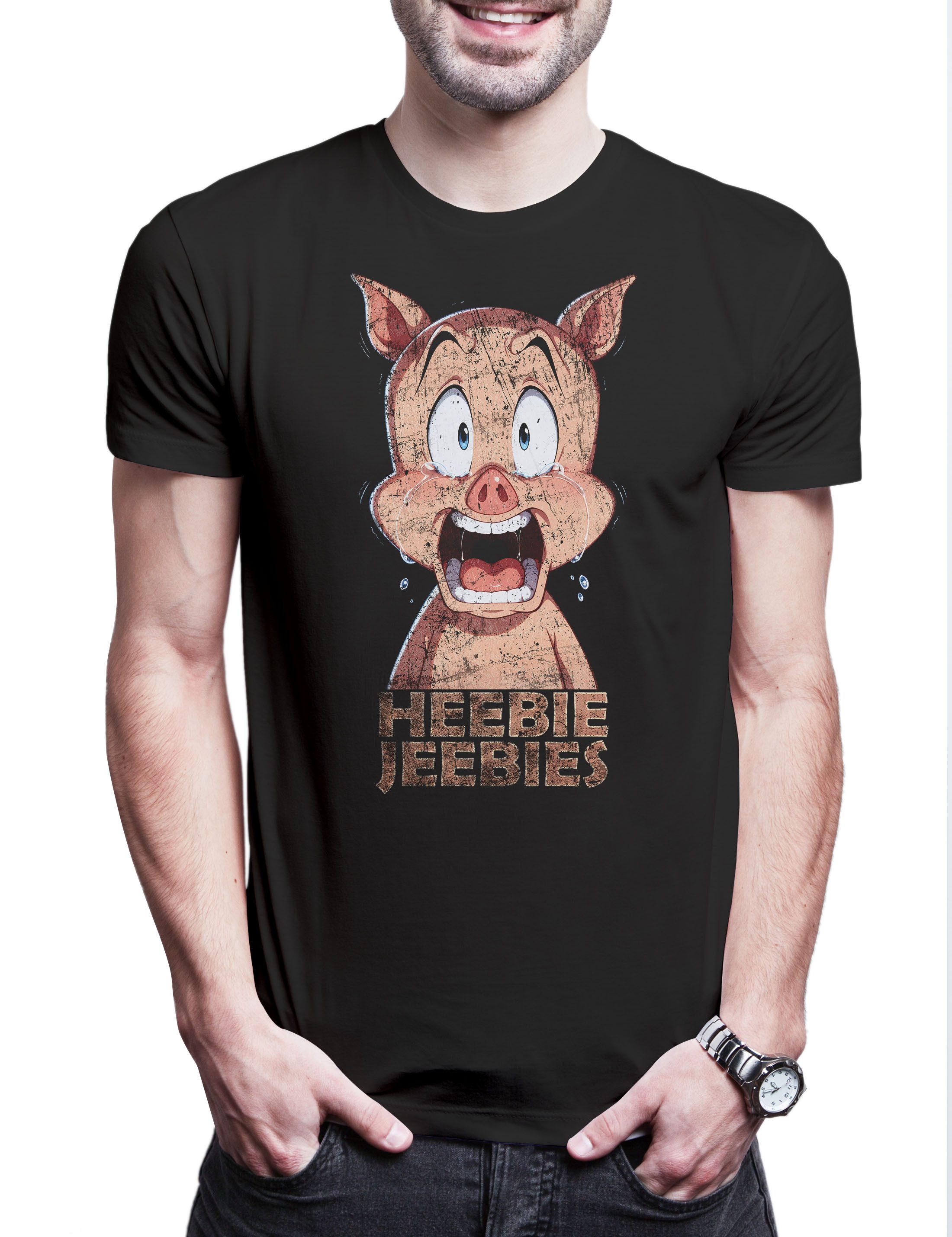 Print-Shirt Heebie Jeebies Herren T-Shirt Pig Meat Not Vegan Cartoon Proteine