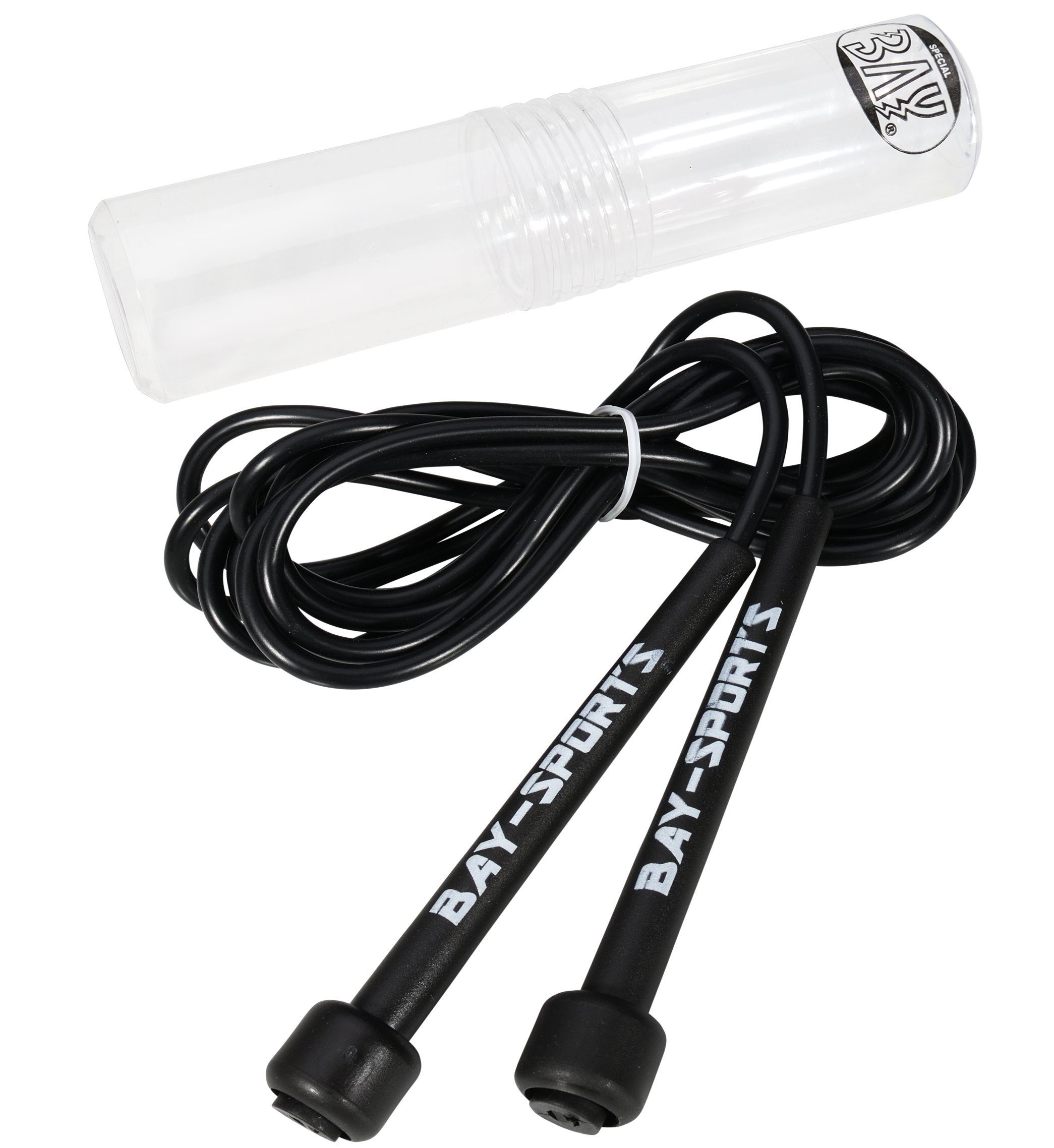 BAY-Sports Springseil High Speed Nylon Sprungseil schwarz Hüpfseil Skipping Rope Adult, Stufenlos Längenverstellbar - Leicht und ergonomisch