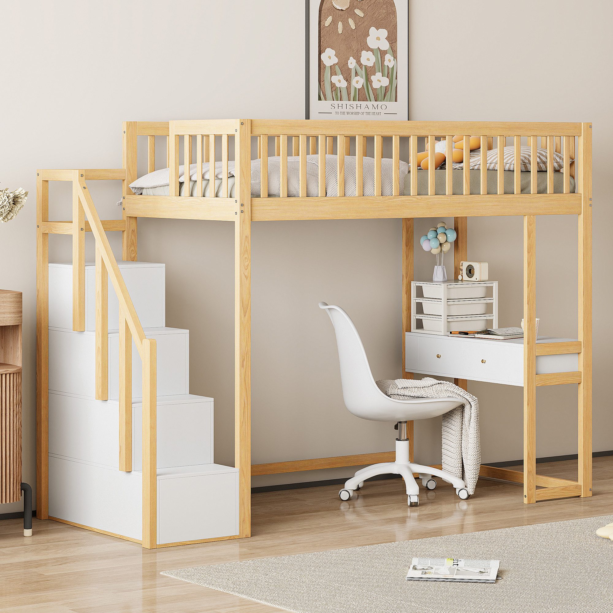 Flieks Hochbett Massivholz Kinderbett 90x200cm mit günstig online kaufen