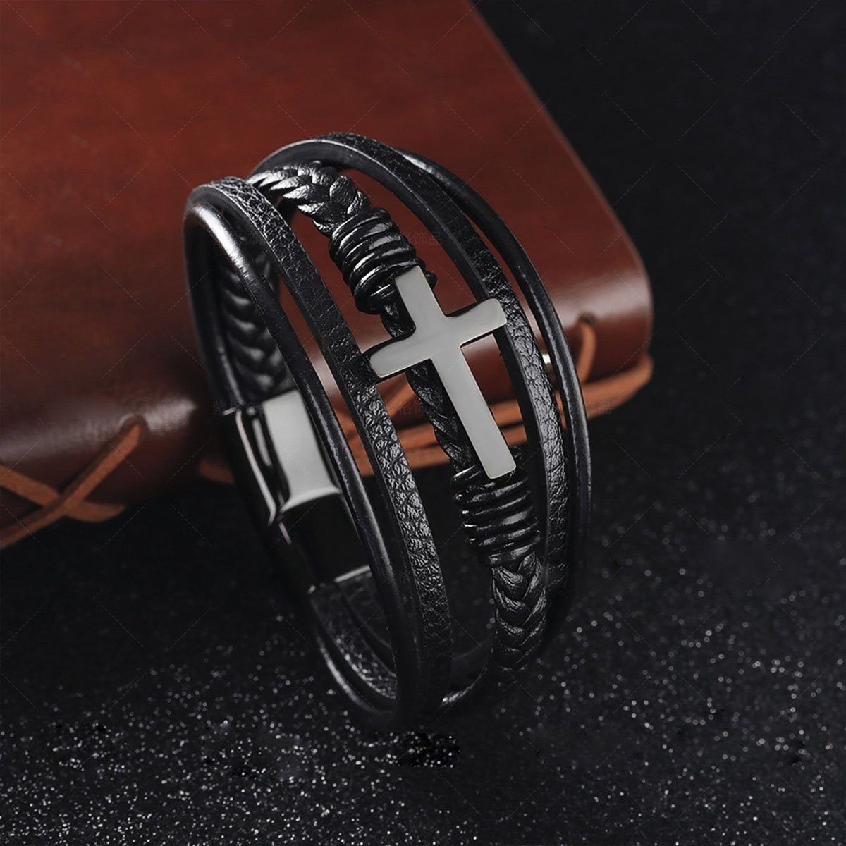 Armband für Männer Geflochtenes AUKUU Armband schwarz Kreuzarmband magnetisches