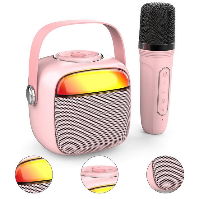 Novzep Kabelloser Bluetooth-Lautsprecher, Mini-Karaokemaschine Karaoke-Maschine (mit Mikrofon, Pink/Schwarz)