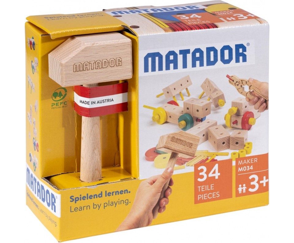 Matador Konstruktions-Spielset MATADOR 21034 - Maker M034, Baukasten, Holz, 34 Teile, Konstruktion...