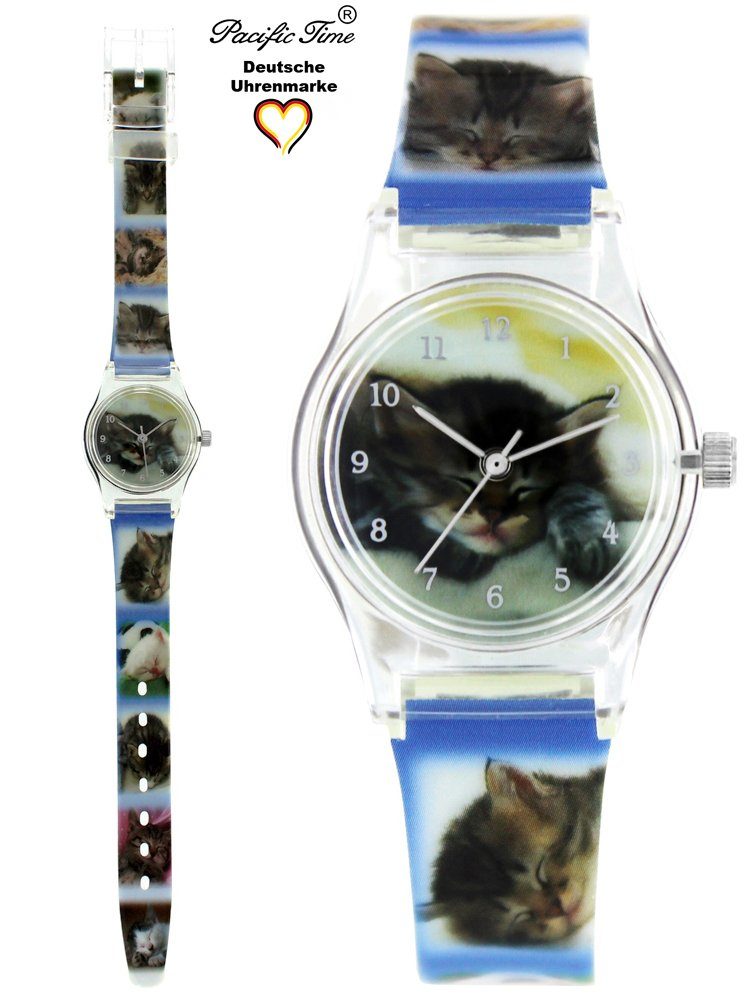 Pacific Time Quarzuhr Kinder Armbanduhr Katzen Kunststoffarmband, Gratis Versand