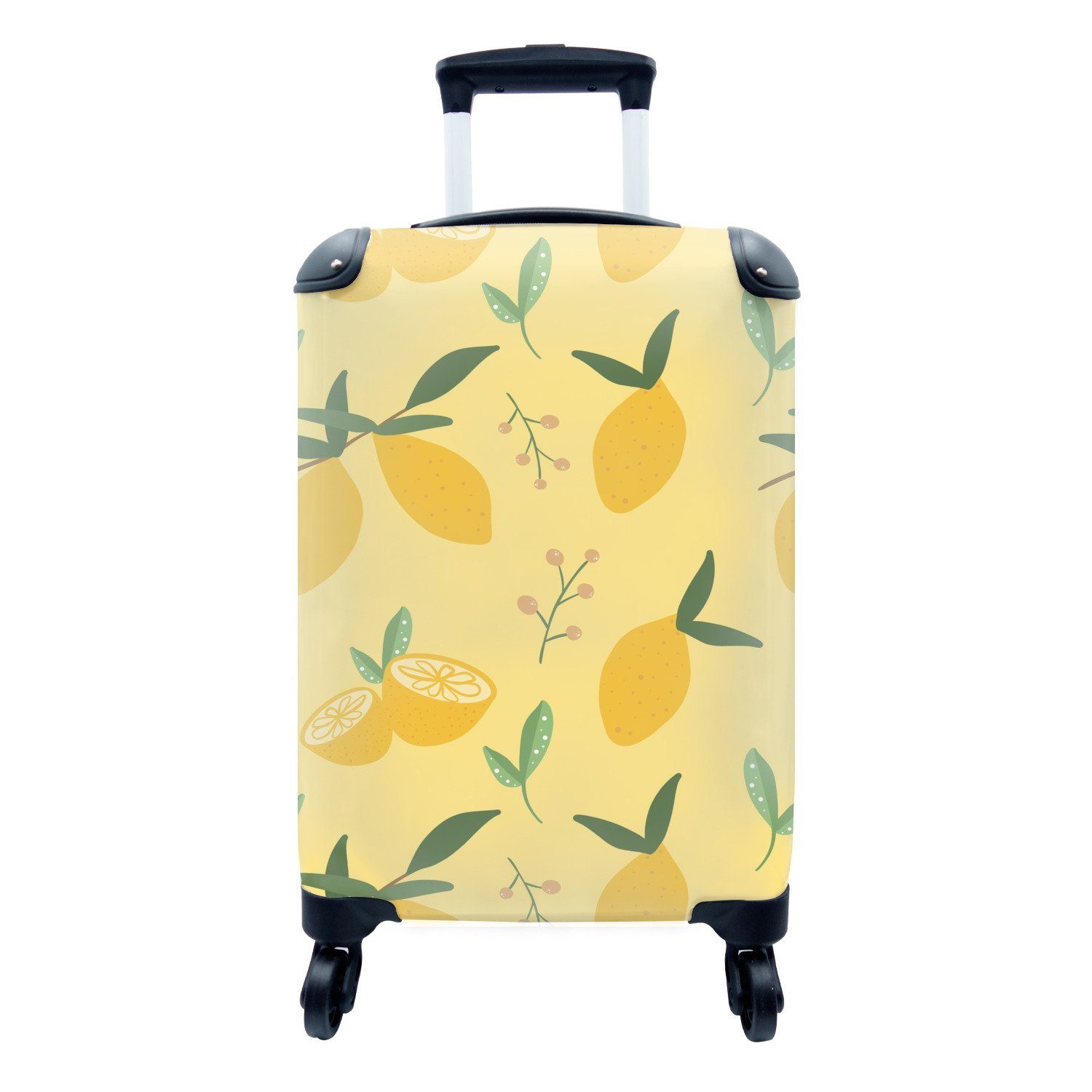 MuchoWow Handgepäckkoffer Zitronen - Früchte - Muster, 4 Rollen, Reisetasche mit rollen, Handgepäck für Ferien, Trolley, Reisekoffer