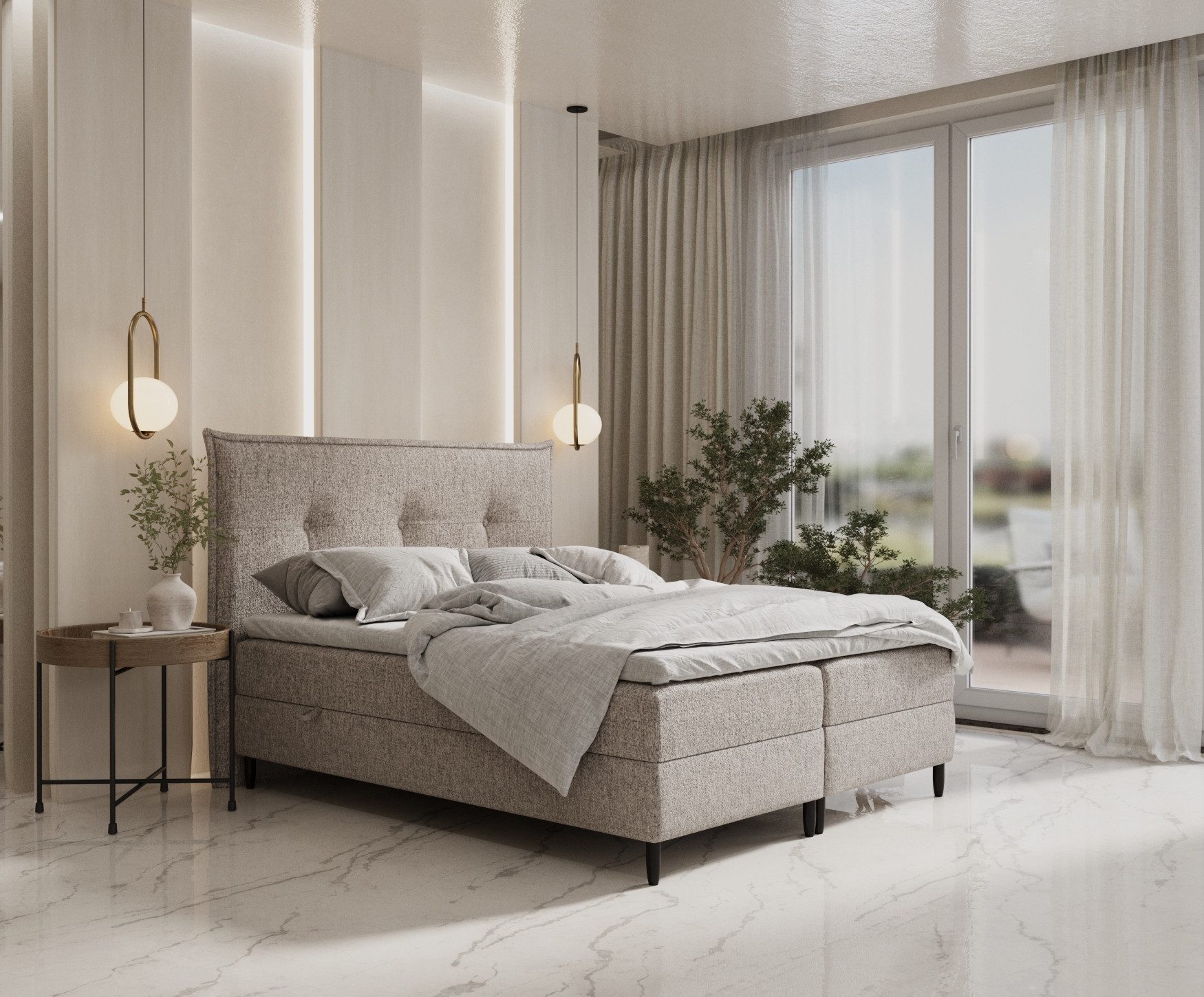 Maison de Rêve Boxbett mit Bettkasten Menzzo (Matratze, Stauraum, Kopfteil, Topper), Boxspringbett mit Taschenmatratze H3, Doppelbett, inkl. Visco-Topper