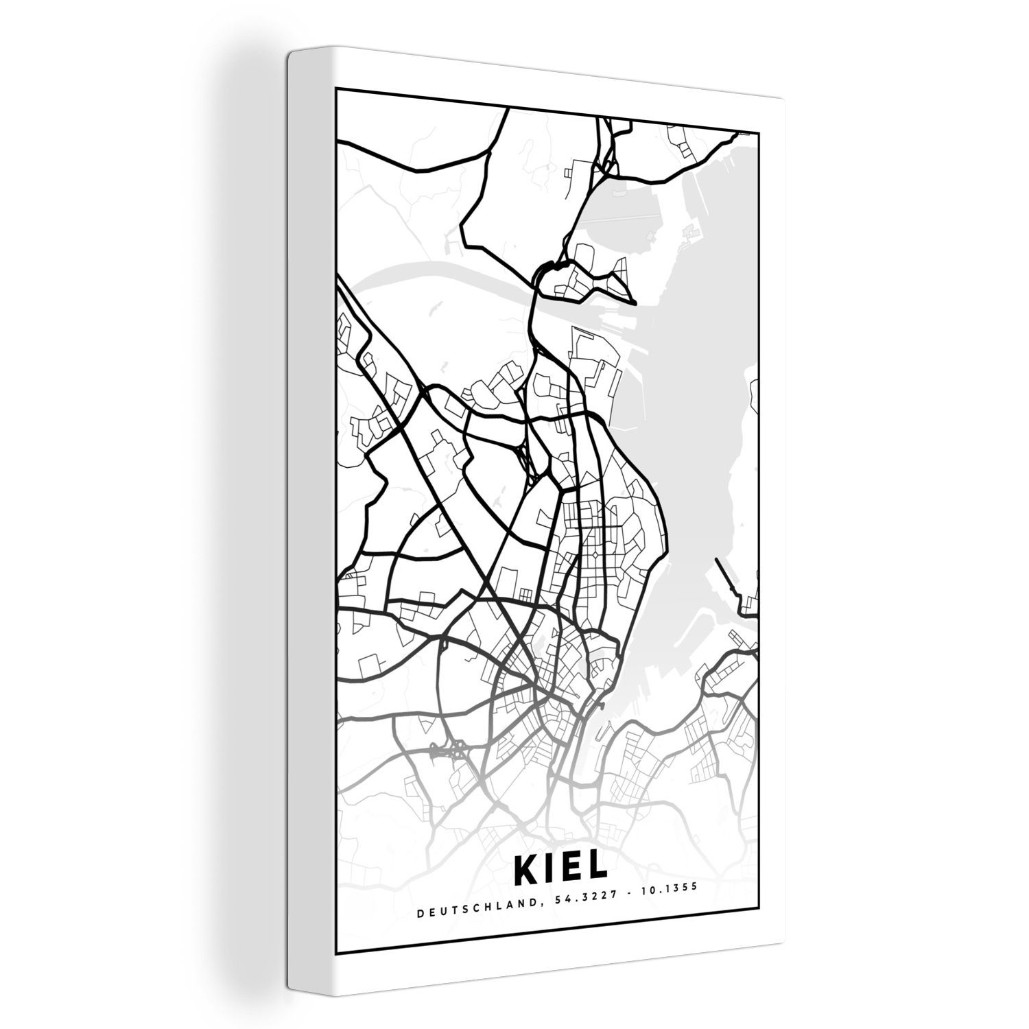 OneMillionCanvasses® Leinwandbild Karte - Kiel - Stadtplan, (1 St), Leinwandbild fertig bespannt inkl. Zackenaufhänger, Gemälde, 20x30 cm
