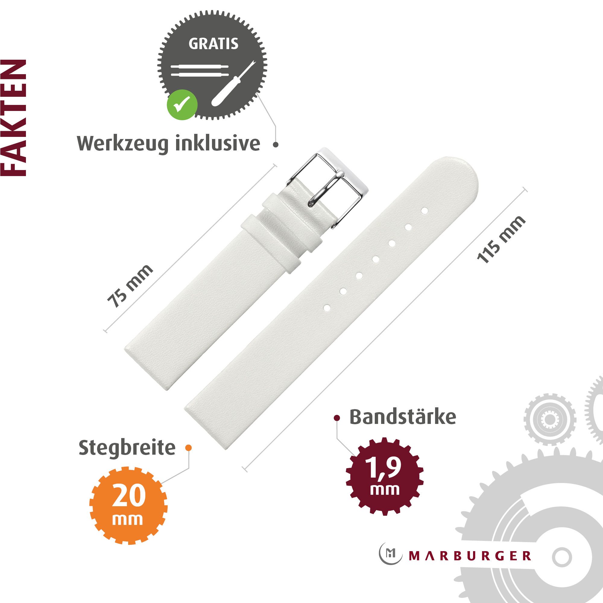 MARBURGER Uhrenarmband 20mm Leder
