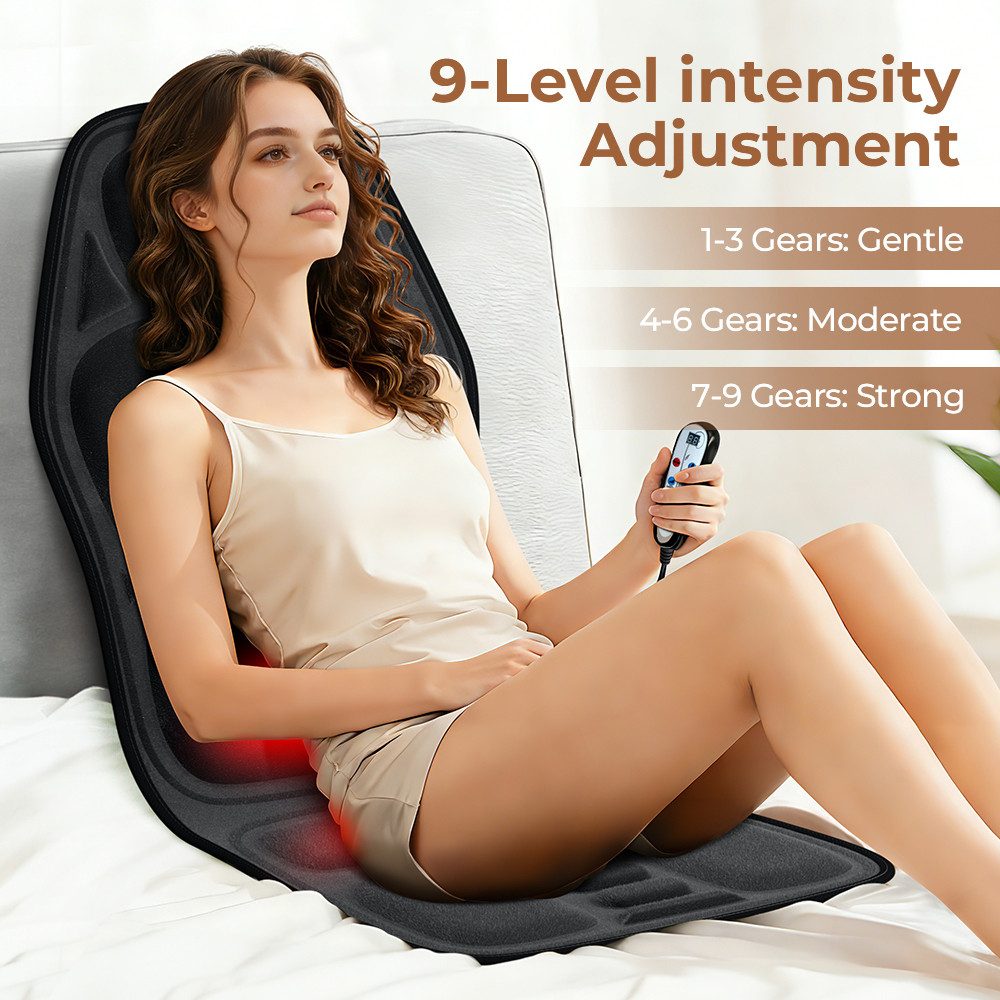 BBWL Massagematte 5 Zonen Vibration Wärmefunktion Plüsch 9 Modi, Intensität einstellbar Rücken Nacken Sitzauflage