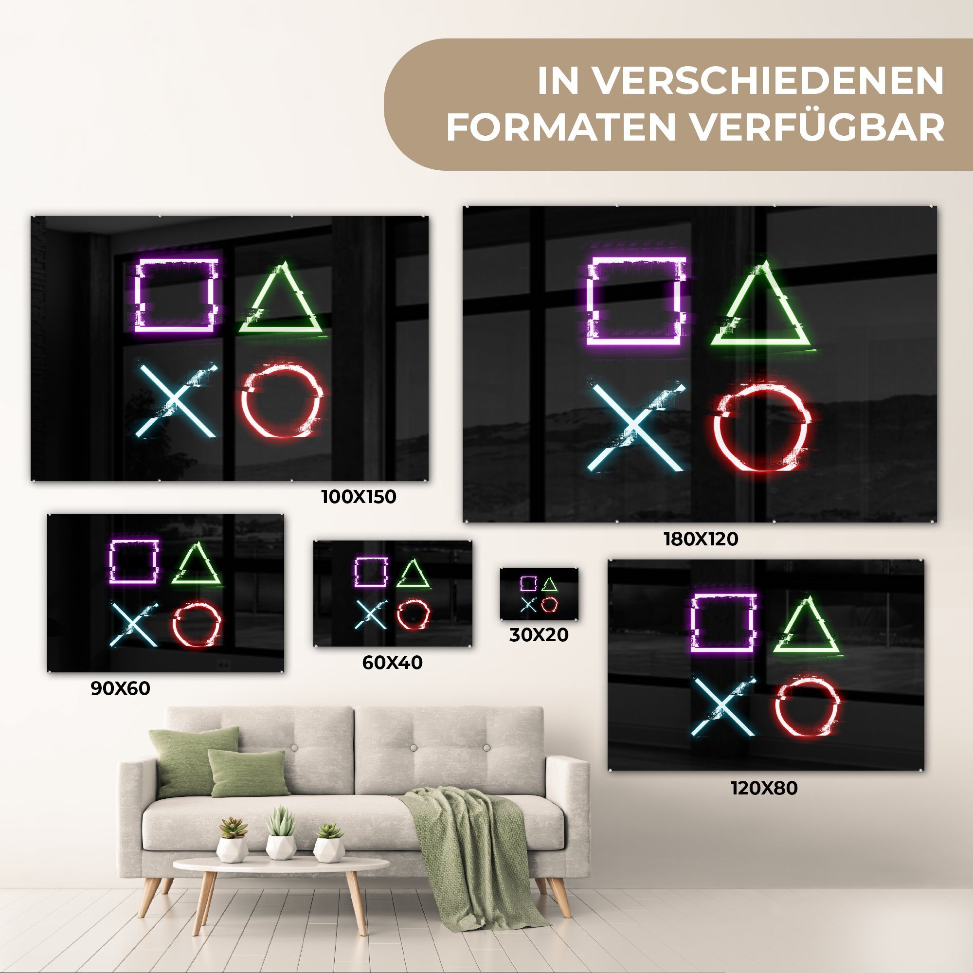 Foto auf (1 - Controller Bilder MuchoWow - - Glas Glas Wandbild Glasbilder Acrylglasbild auf - - Led, St), Spiel Wanddekoration