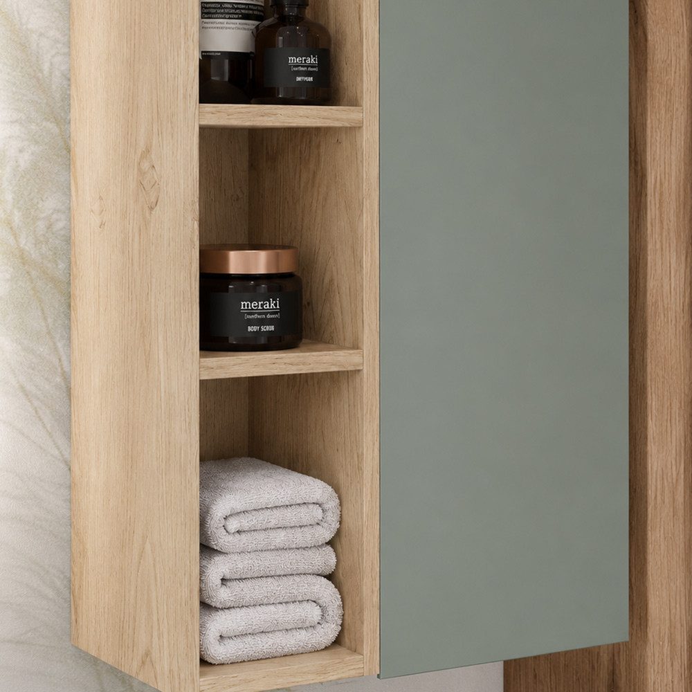 Lomadox Hängeschrank ALASSIO-56 50 cm breit in Grün matt mit Eiche, 1 Tür& 3 offene Fächer