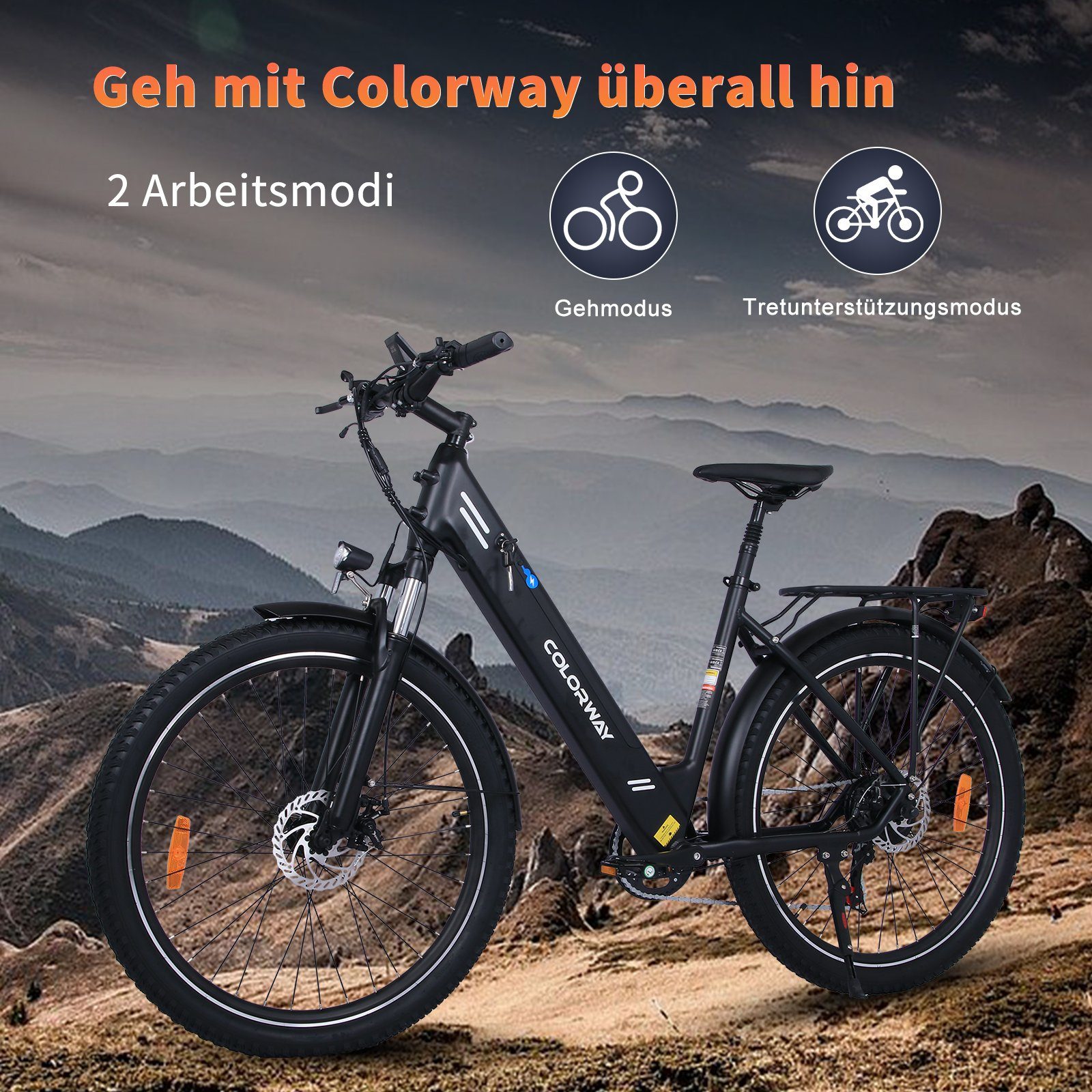 cm, Herren Elektrofahrrad 7 StVZO E-Bike Gang schwarz Heckmotor der 7 Damen Elektrofahrrad 25km/h, - Zoll Shimano, 170 und für 27,5 36V15Ah MTB COLORWAY Gang Heckmotor, 190 innerhalb Kettenschaltung,