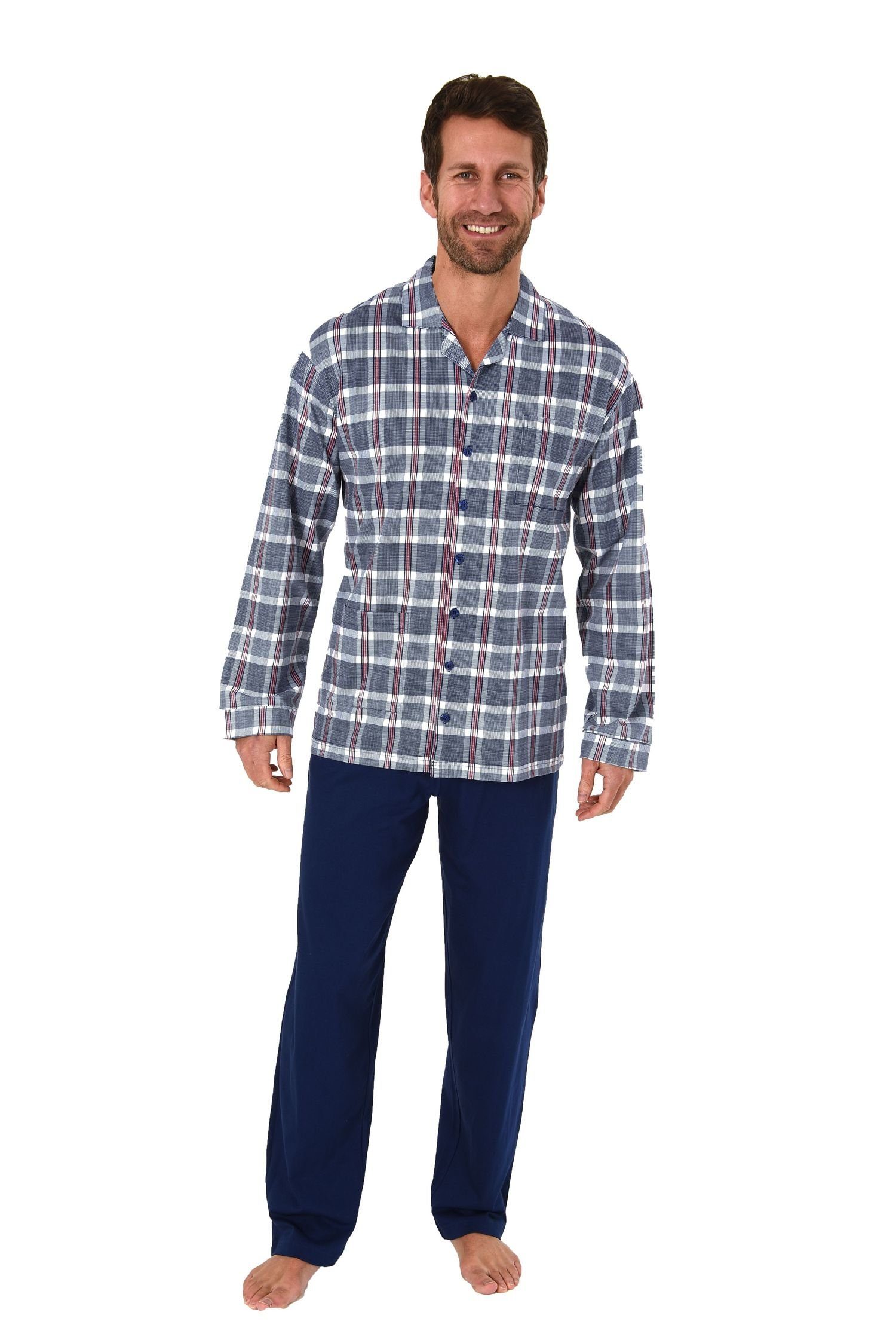 Normann Pyjama Herren Pyjama Schlafanzug langarm zum durchknöpfen aus softe günstig online kaufen