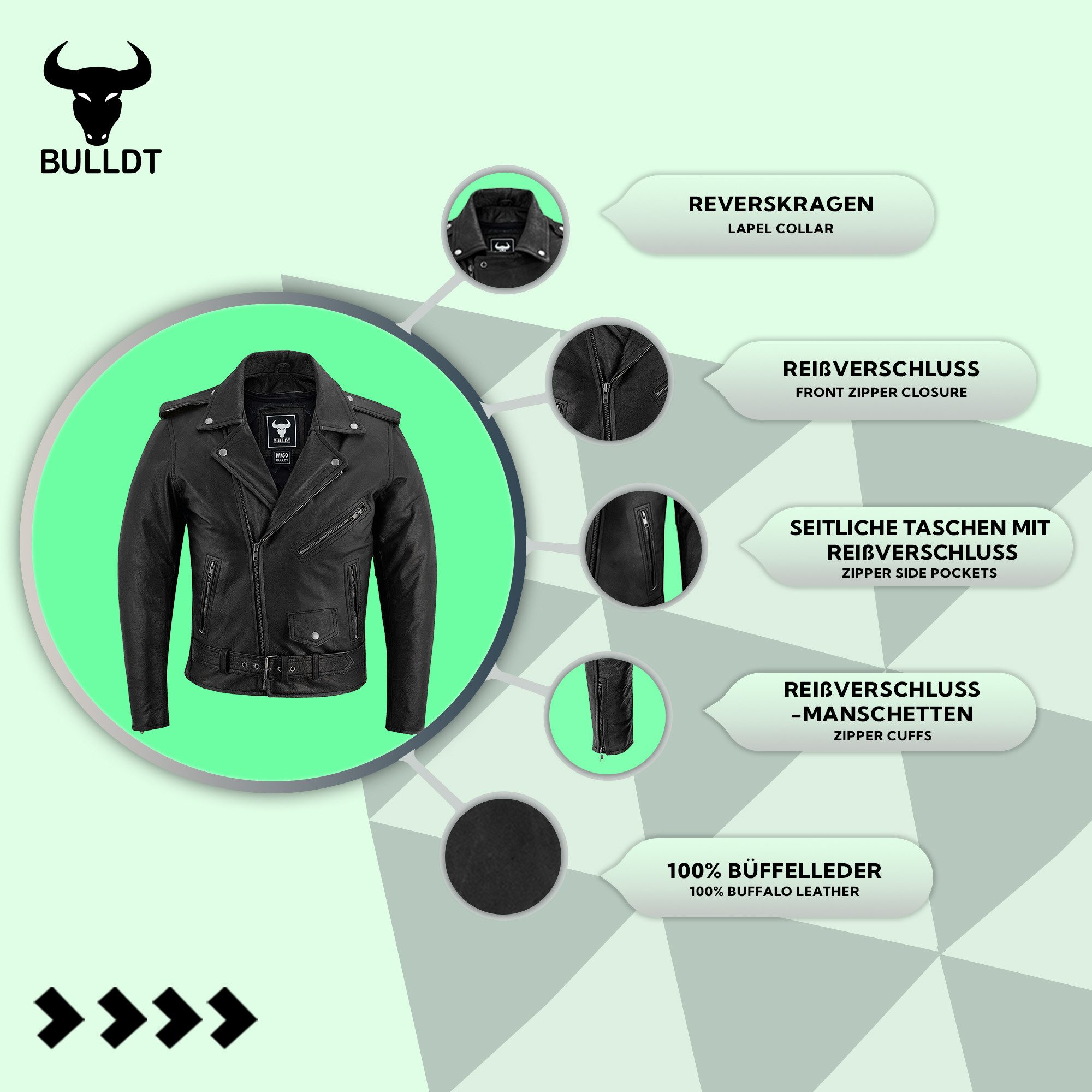 BULLDT Motorradjacke BLD418J Rockerjacke Chopper Lederjacke Brando Retro vintag