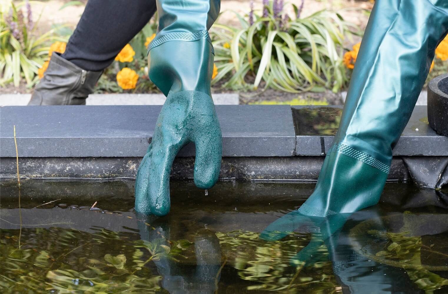 esschert design Gartenhandschuhe Teich Handschuhe extra lang Wasserfeste Gummi Abfluss Elastische