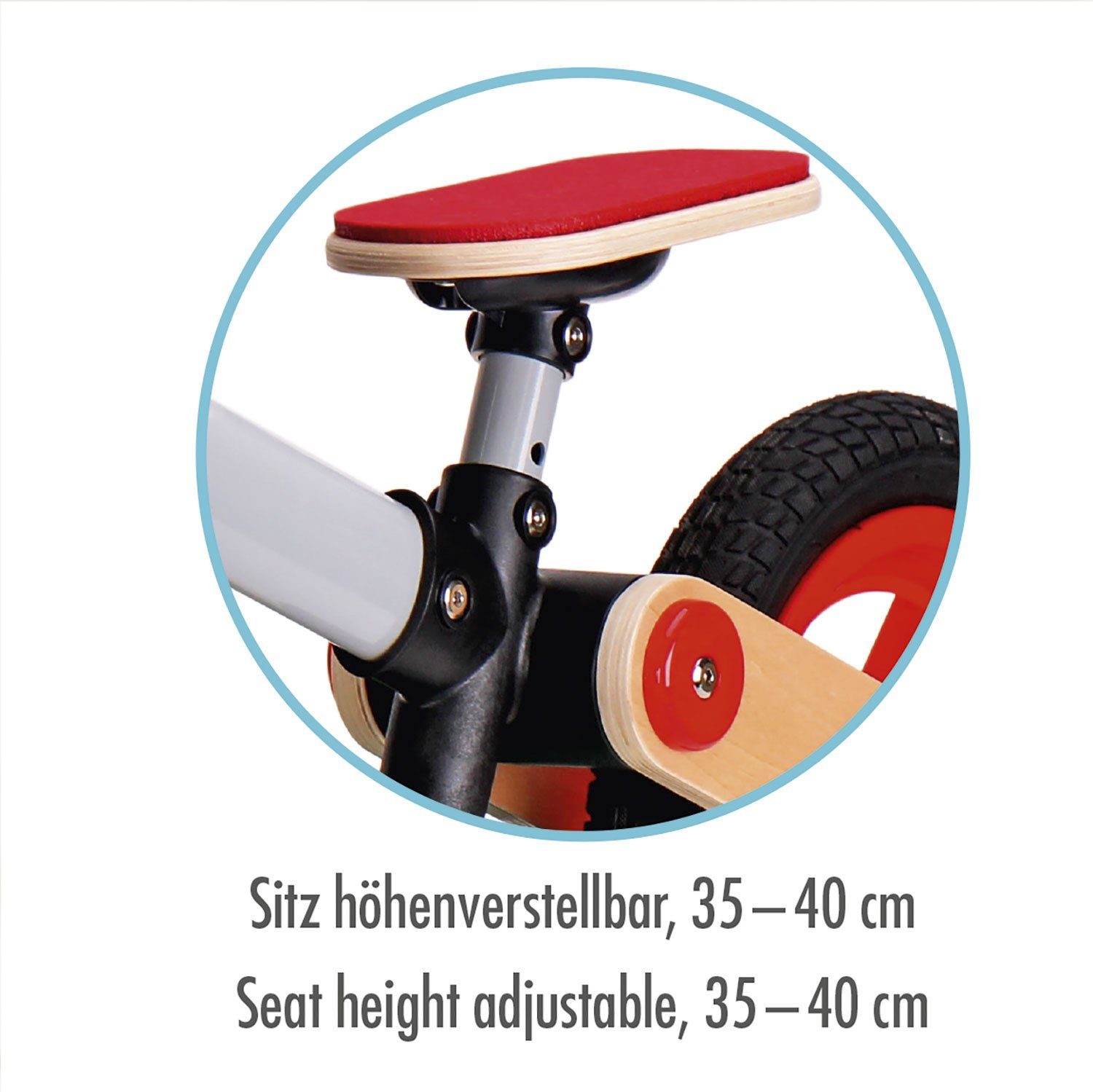 Kinder Türkis JH-Products Laufrad Holzlaufrad Sattel höhenverstellbar