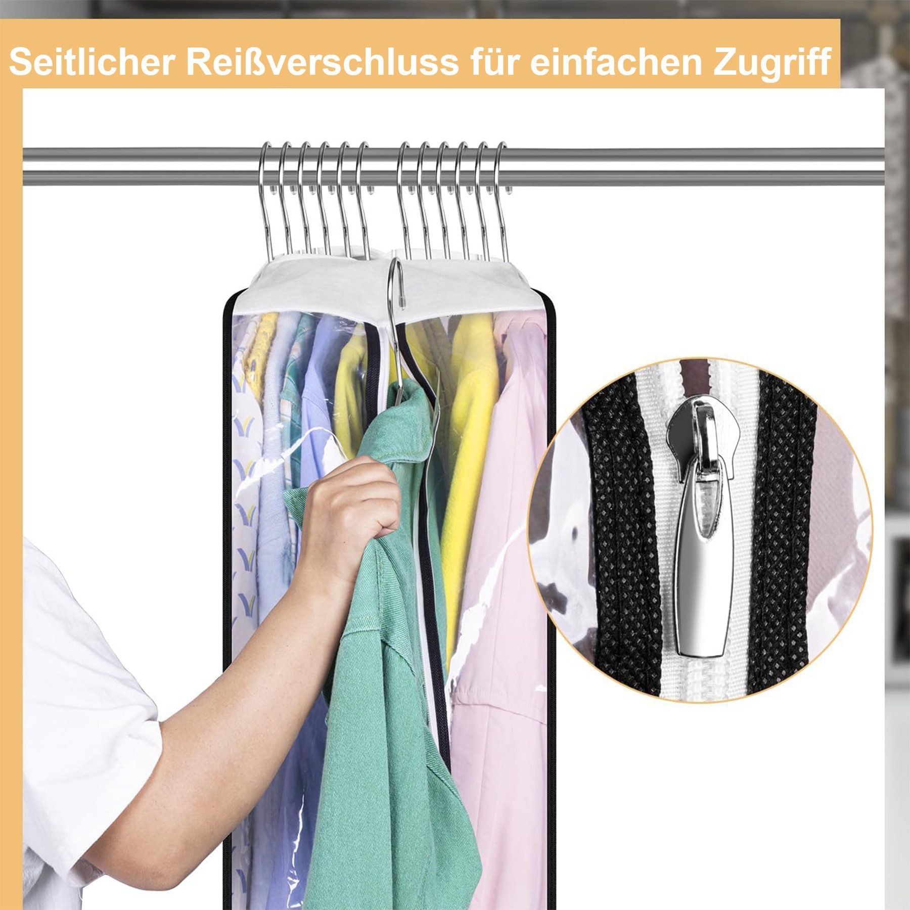 Keyura Kleidersack 3 Stück Kleidersack Kleidersäcke 60*100cm mit Reißverschluss (Durchsichtige Kleiderhülle,Staubschutz Kleiderschutz, 3 St., Mantel Kleider Abe – Bild 4 von 5