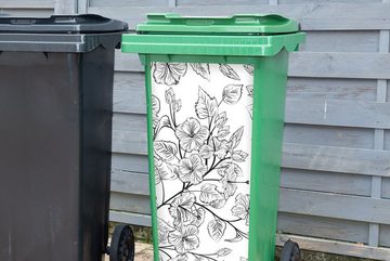 MuchoWow Wandsticker Eine schwarz-weiße Illustration eines Blumenmusters (1 St), Mülleimer-aufkleber, Mülltonne, Sticker, Container, Abfalbehälter