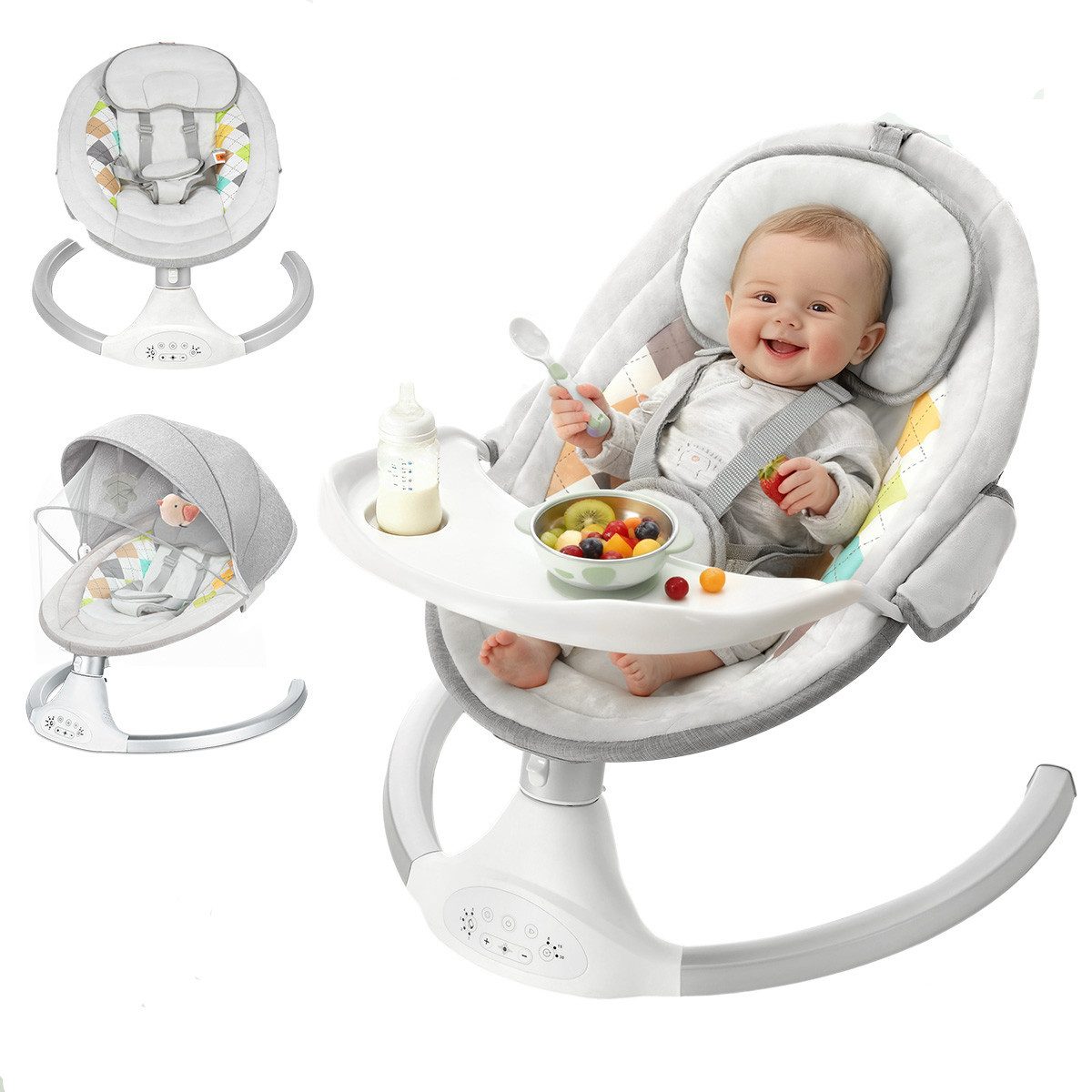 Babyschaukel 2 in 1 elektrisch Babywippe mit abnehmbarem Esstisch