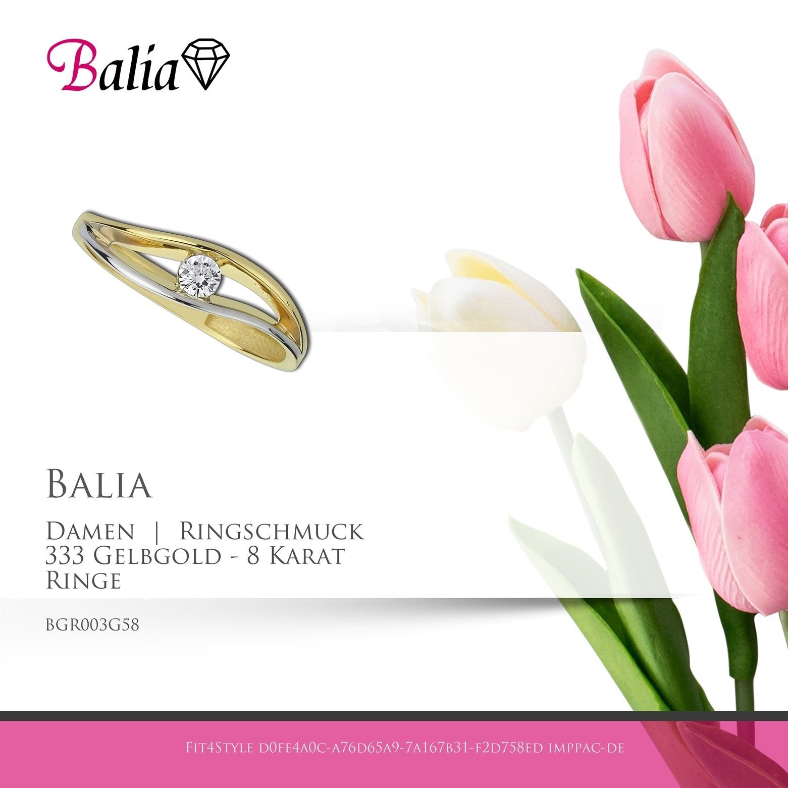 Ring Gelbgold (Fingerring), aus Balia Farbe: 8 Ring gold Balia Gr.58 - Damen 8Karat Gelbgold Goldring Karat, geschwungen weiß, Damen 333