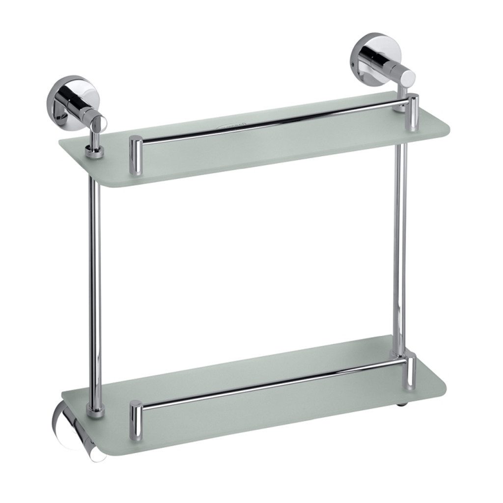 BRILLANTBAD® Duschregal BOMEGA Glasablage Messing Chrom poliert Milchglas Bad Küche >> Bohren