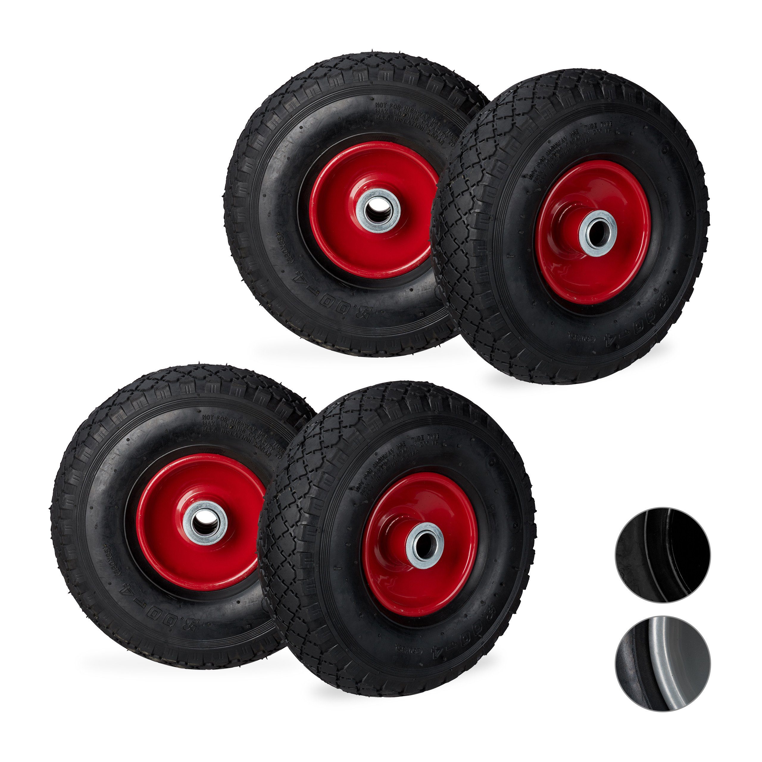 Sackkarren-Rad 4 x Sackkarrenrad 3.00-4 schwarz-rot