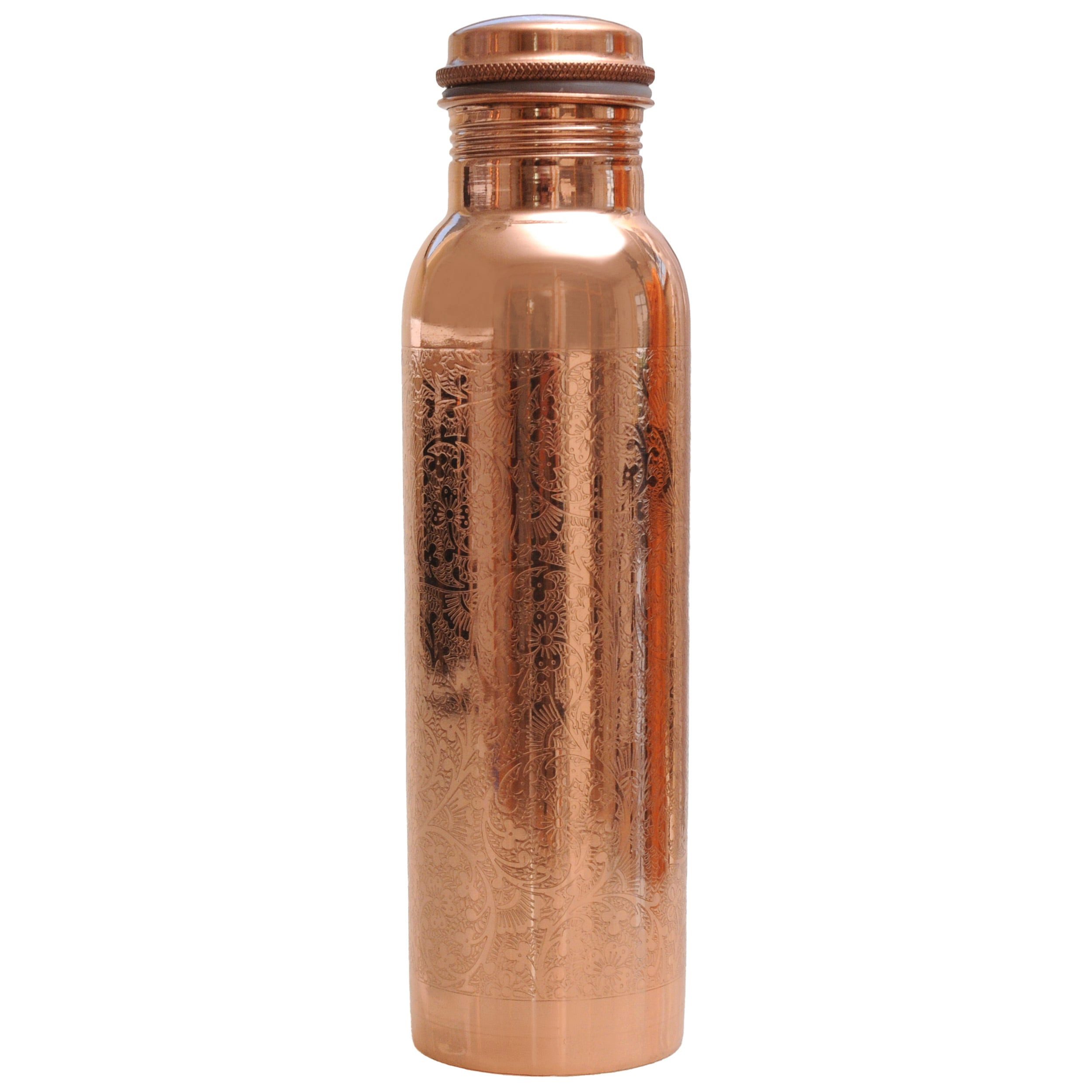Yogishop Trinkflasche Kupferflasche glowy vintage, 0,9 l, Edle Wasserflasche aus Kupfer.