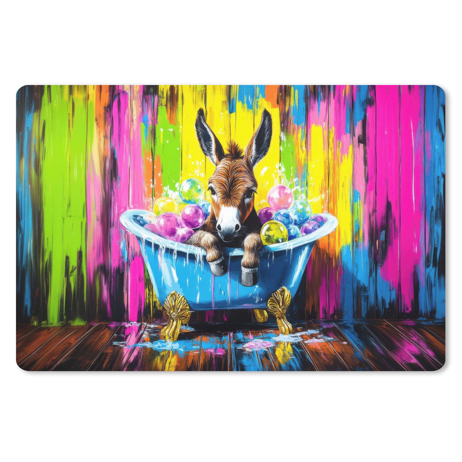 MuchoWow Mauspad Esel - Badewanne - Rosa - Schaumstoff (1-St), Mauspad XXL, Schreibtischunterlage groß, Gaming Setup, 90x60 cm